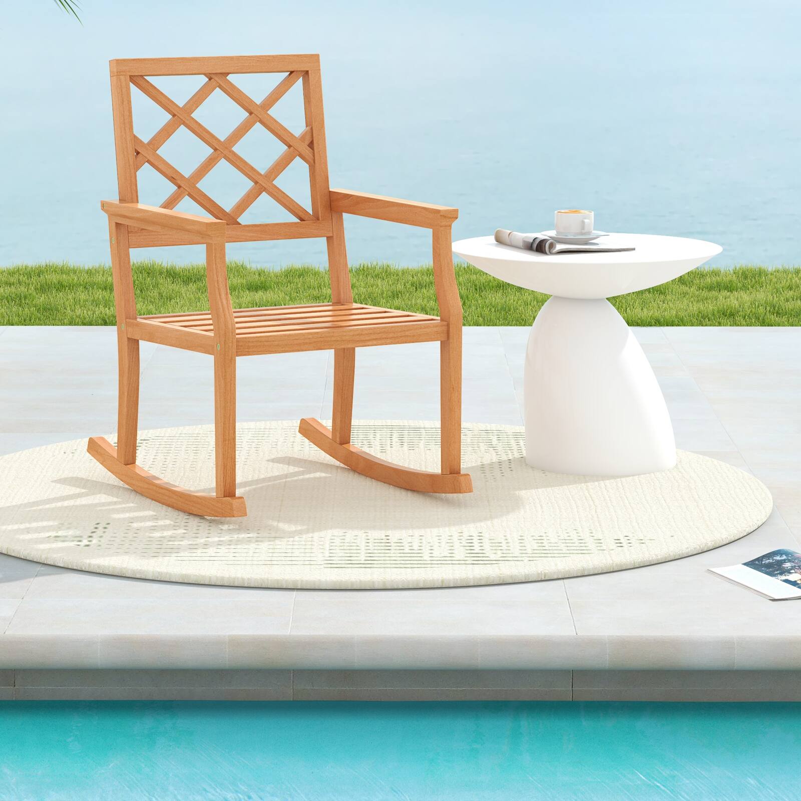 Alt View 3. Costway - Costway 2 PCS Teak Wood Rocking Chair with Backrest and Slatted Seat Backyard and Lawn - Natural.