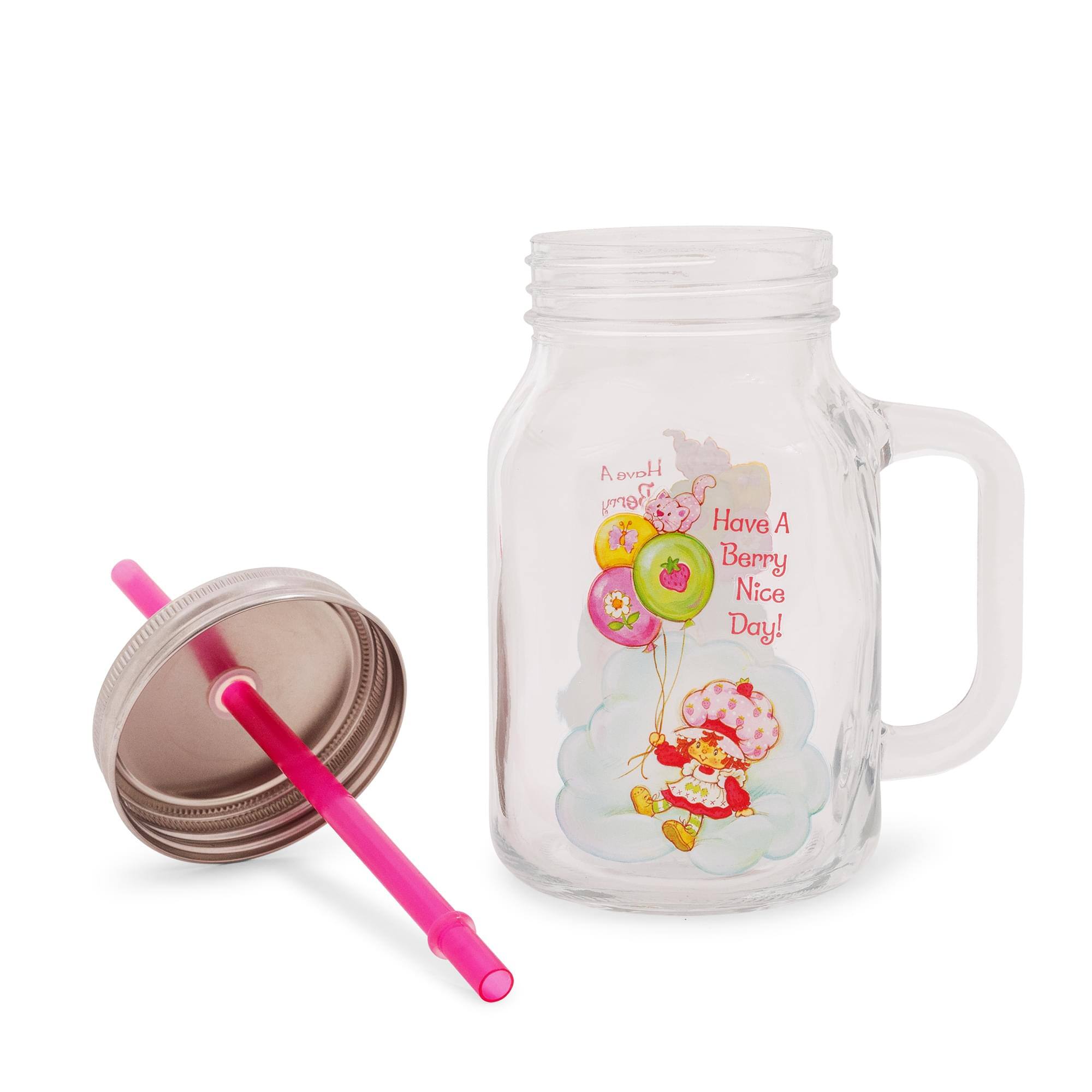 Silver Buffalo - Strawberry Shortcake Cloud and Balloons 21-Ounce Glass Mason Jar With Handle - Clear - Thumbnail 5