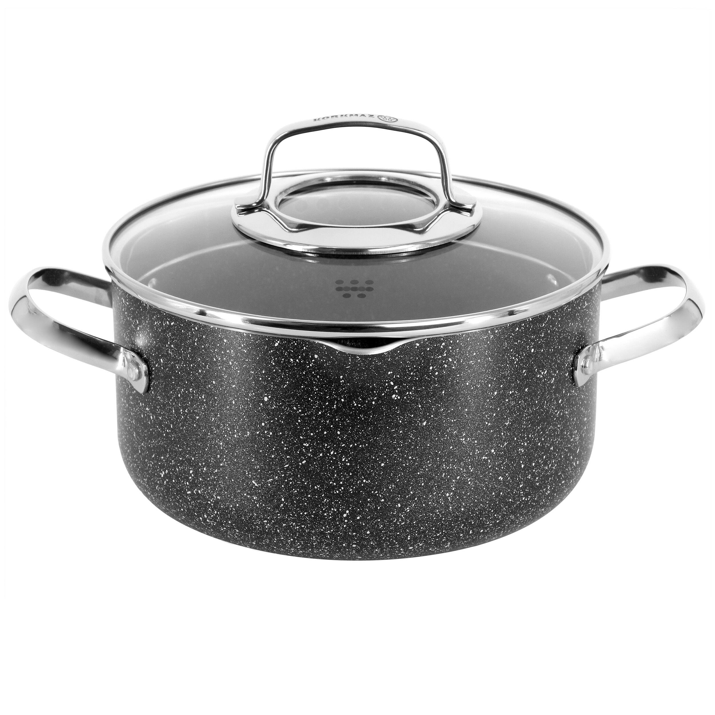 Korkmaz - Galaksi Non Stick 8 Inch 3 Liter Casserole with Lid - Black