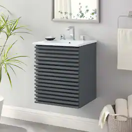 Modway - Render Wall-Mount Bathroom Vanity with White Basin Included - Gray White