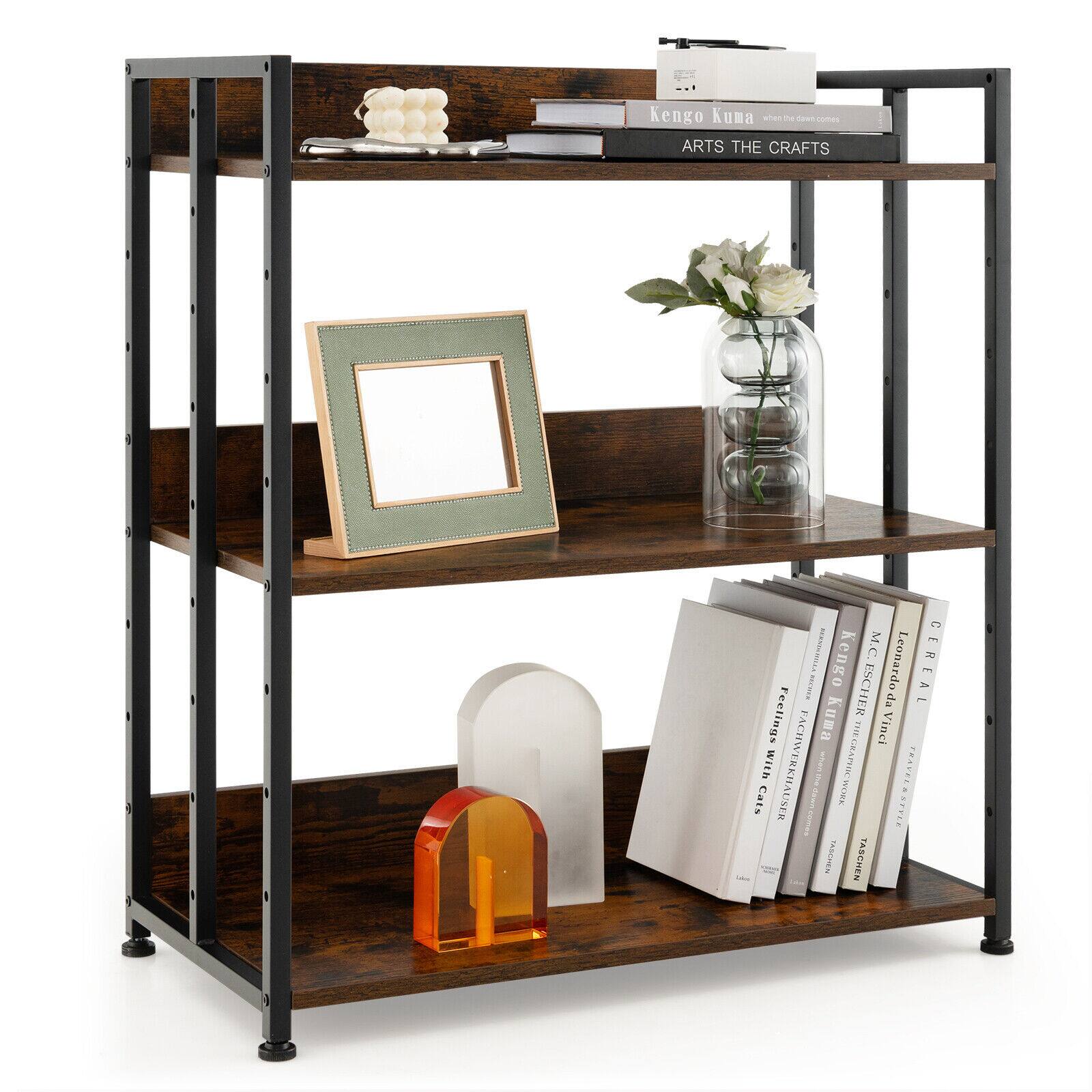 Ecooso - 3-Tier Industrial Bookshelf Storage Shelf Display Rack with Adjustable Shelves - Rustic Brown