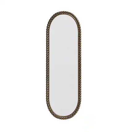 Front. BreeBe - Iron Art Oval Gold Antique Finish Wall Hanging Mirror for Living Room Bedroom Entryway Glass & Metal 15.75x47.25 in - Gold.