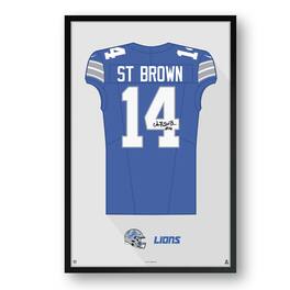 Sporticulture - Amon-Ra St. Brown Detroit Lions 27" x 39" Home Jersey Framed Art Print - Blue