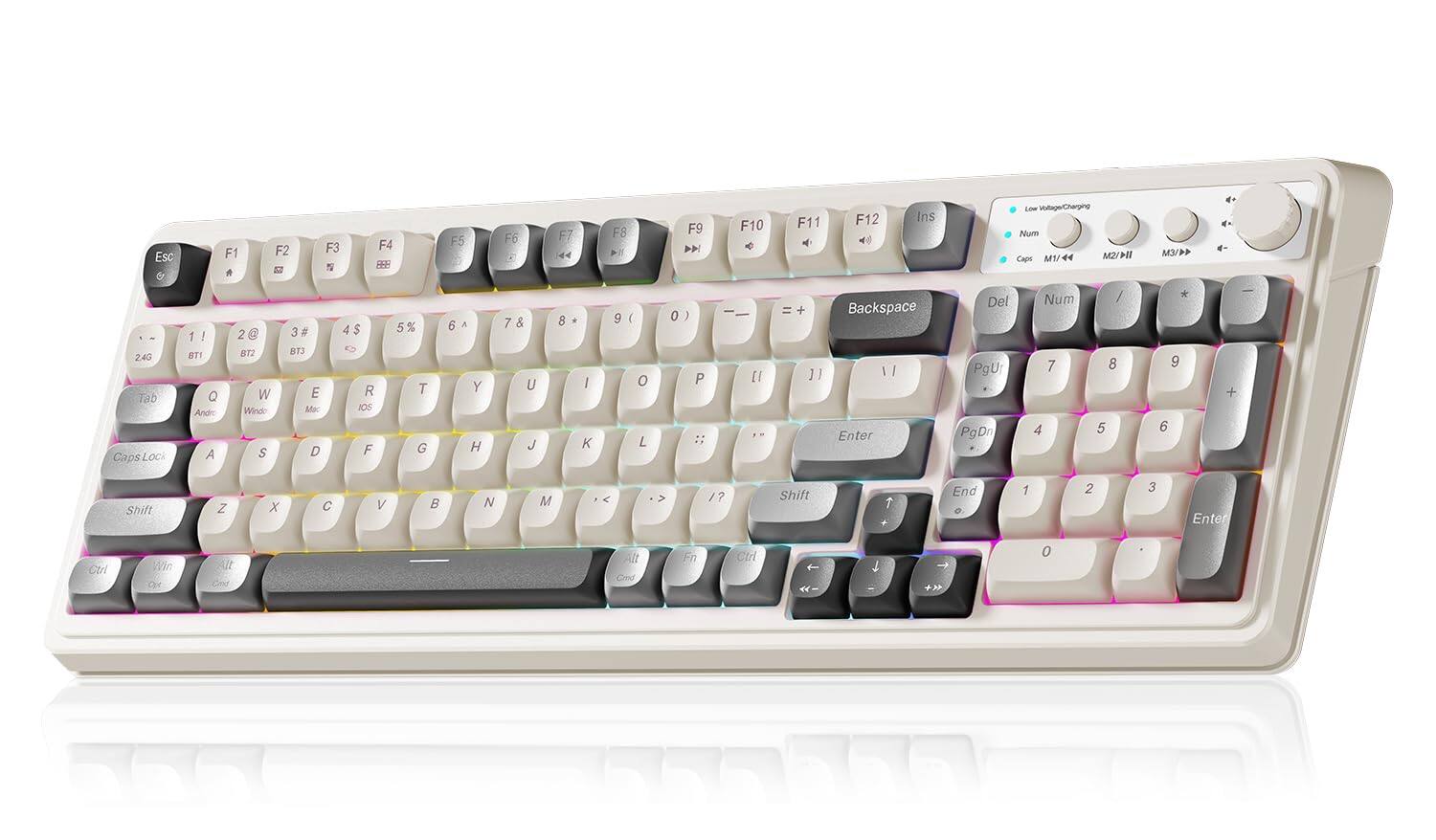 PARKER SLATER - 99 Key Wireless Gaming Computer Keyboards Creamy Cute With Number Pad Rgb Backlit Tri-mode Bt/2.4ghz/usb-c - Pink - Grey-Black-White