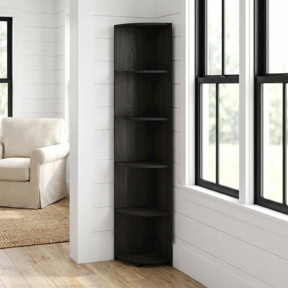 Angle. FurniFact - Wooden bookcase with sleek design for home or office storage - Espresso.