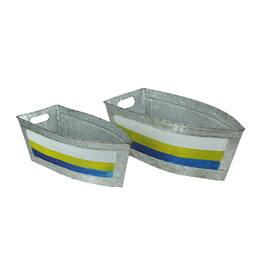 Zeckos - Set of 2 Galvanized Metal Boat Planter Flower Tub Indoor Outdoor Plant Pot - Multicolored