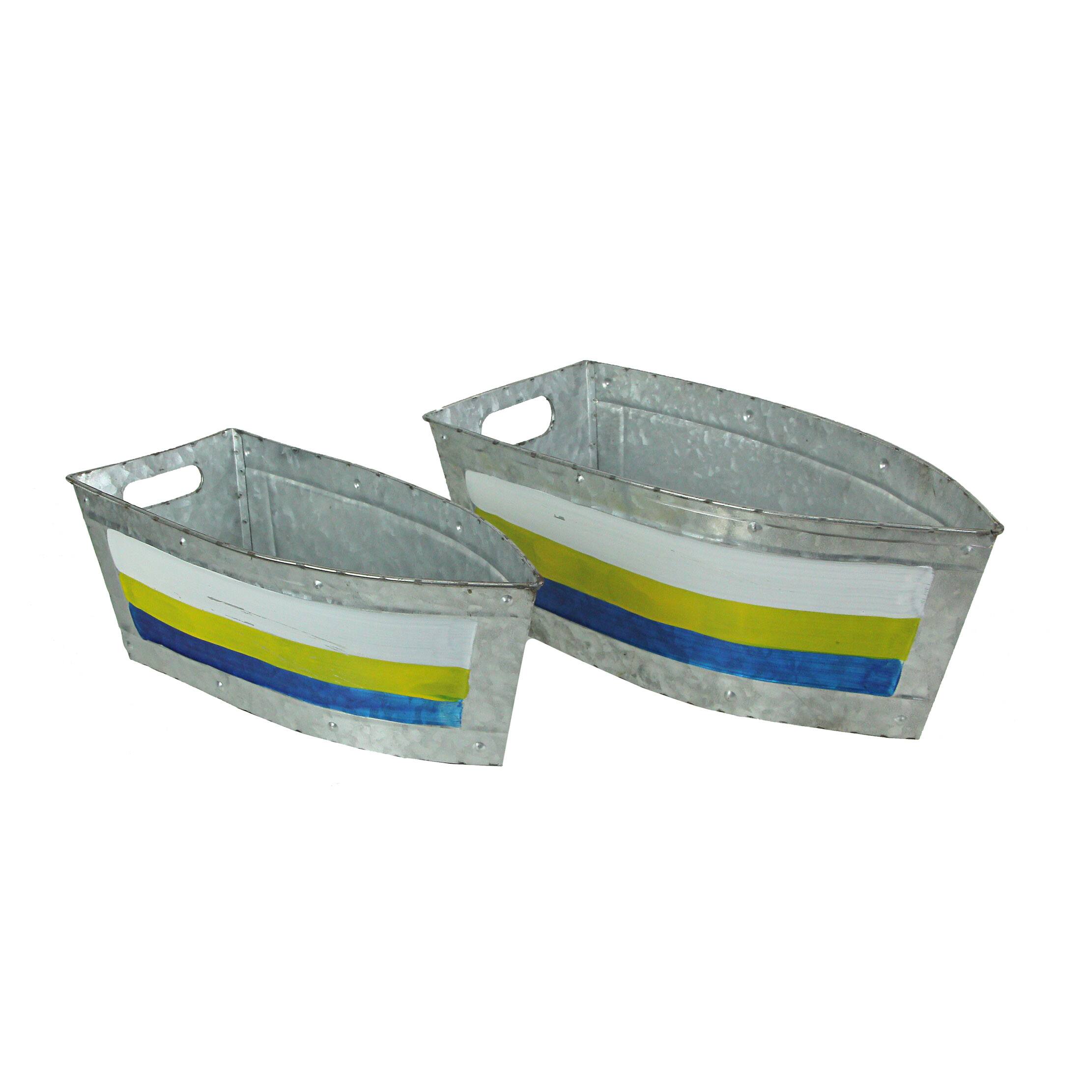 Front. Zeckos - Set of 2 Galvanized Metal Boat Planter Flower Tub Indoor Outdoor Plant Pot - Multicolored.