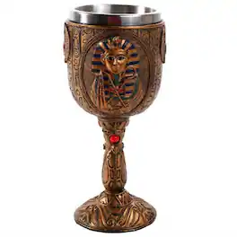 Pacific Trading - Egyptian Pharaoh King Tutankhamun Golden Wine Goblet Chalice Cup Resin Body Stainless Steel Cup 6 ounce - Gold
