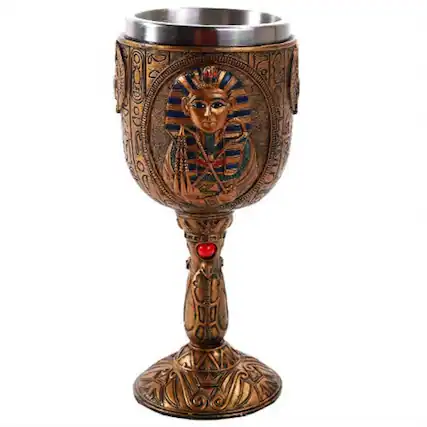 Front. Pacific Trading - Egyptian Pharaoh King Tutankhamun Golden Wine Goblet Chalice Cup Resin Body Stainless Steel Cup 6 ounce - Gold.