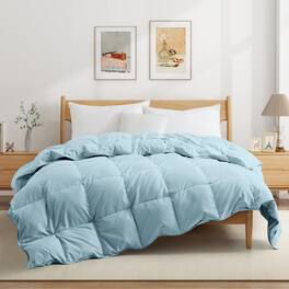 Peace Nest - Lightweight Summer White Goose Down Feather Fiber Comforter Duvet Insert - Twin - Blue