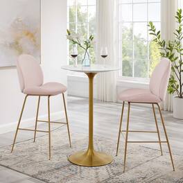 Modway - Lippa Round Artificial Marble Bar Table - Gold White