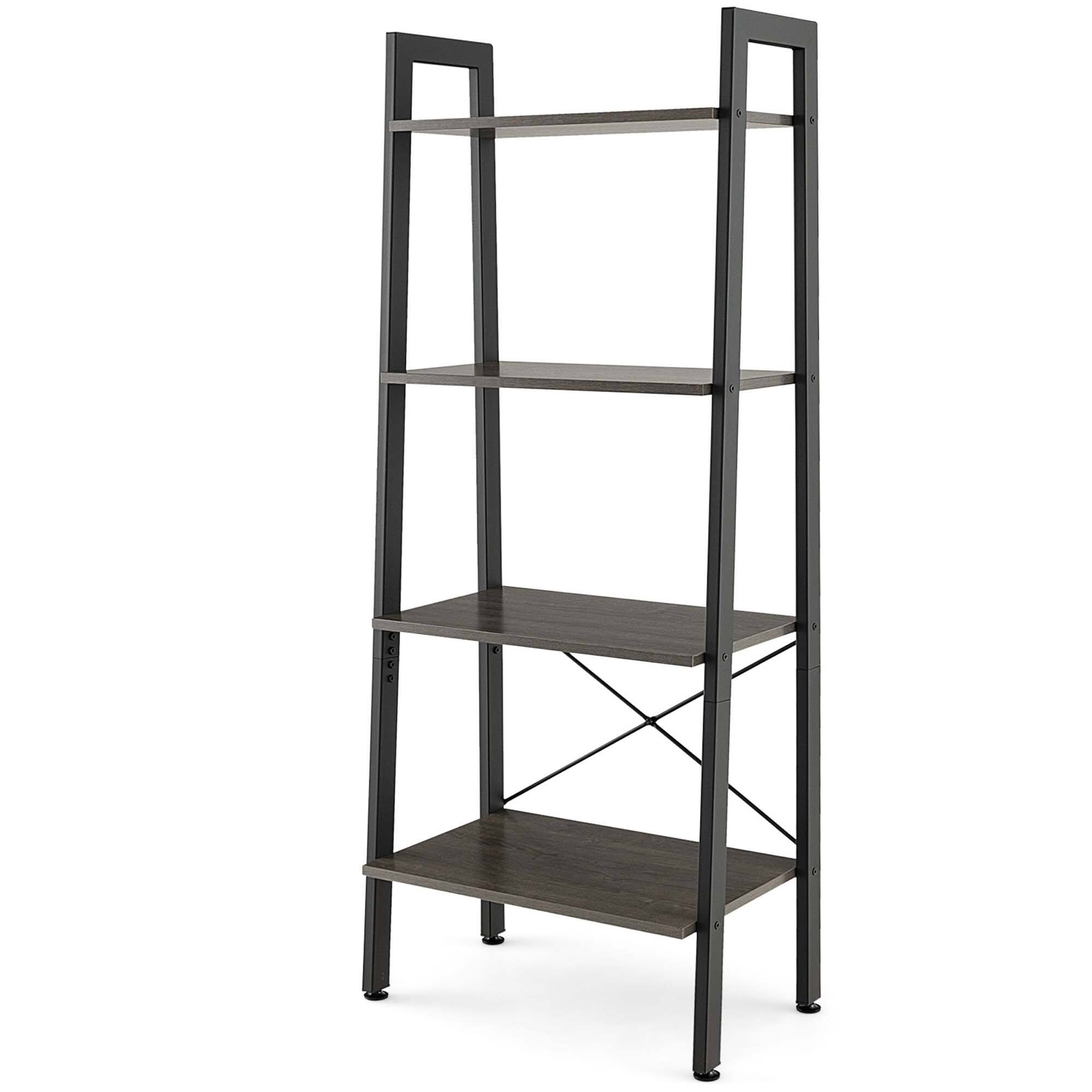 Alt View 17. Costway - 4-Tier Bookshelf Industrial Display Storage Shelf Plant Flower Stand Metal Frame Gray - Grey Oak.