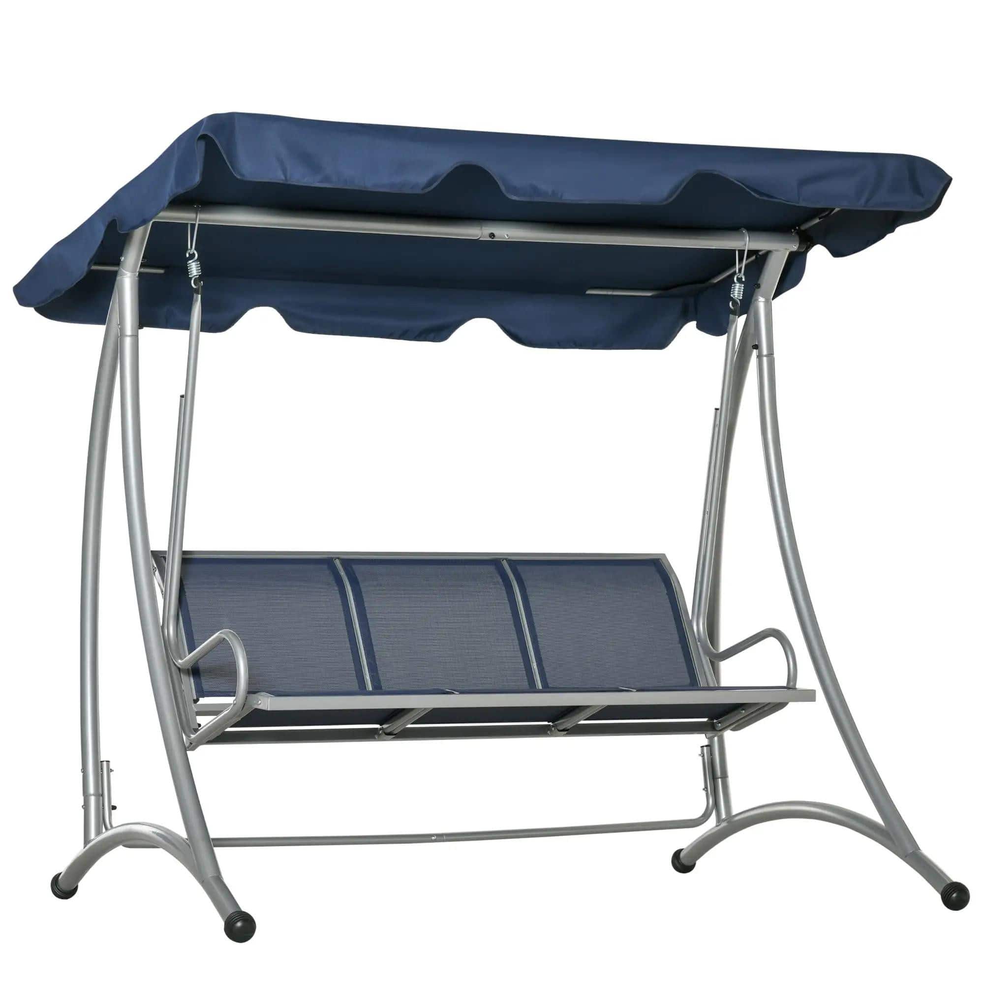 Resenkos - 3-Seat Swing Chair, Patio Glider With Adjustable Canopy, Breathable Seat, Steel Frame, Garden, Blue