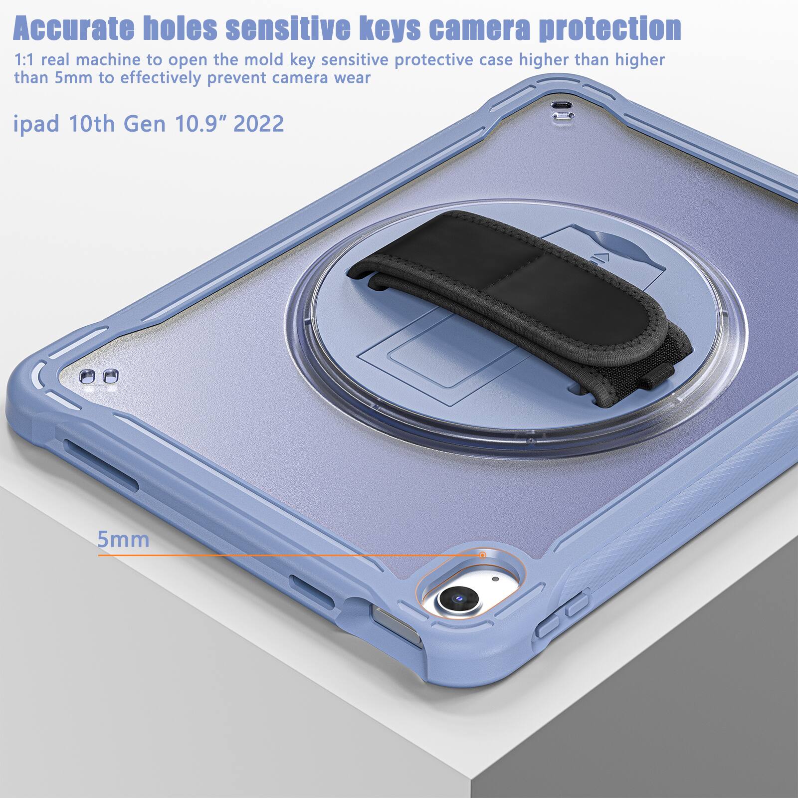 Accurate holes sensitive keys camera protection  
1:1 real machine to open the mold key sensitive protective case higher than 5mm to effectively prevent camera wear  
ipad 10th Gen 10.9" 2022