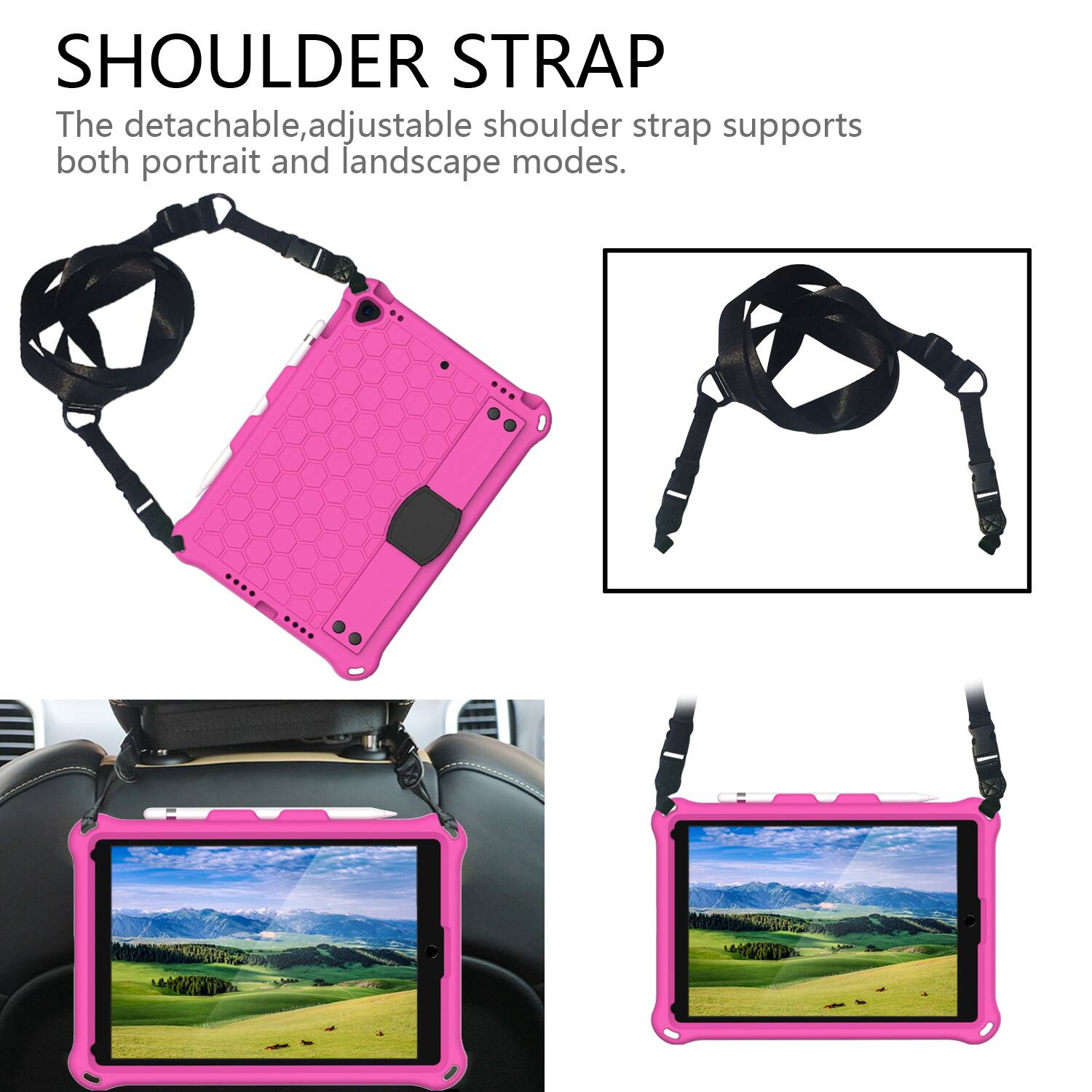 SHOULDER STRAP  
The detachable, adjustable shoulder strap supports both portrait and landscape modes.