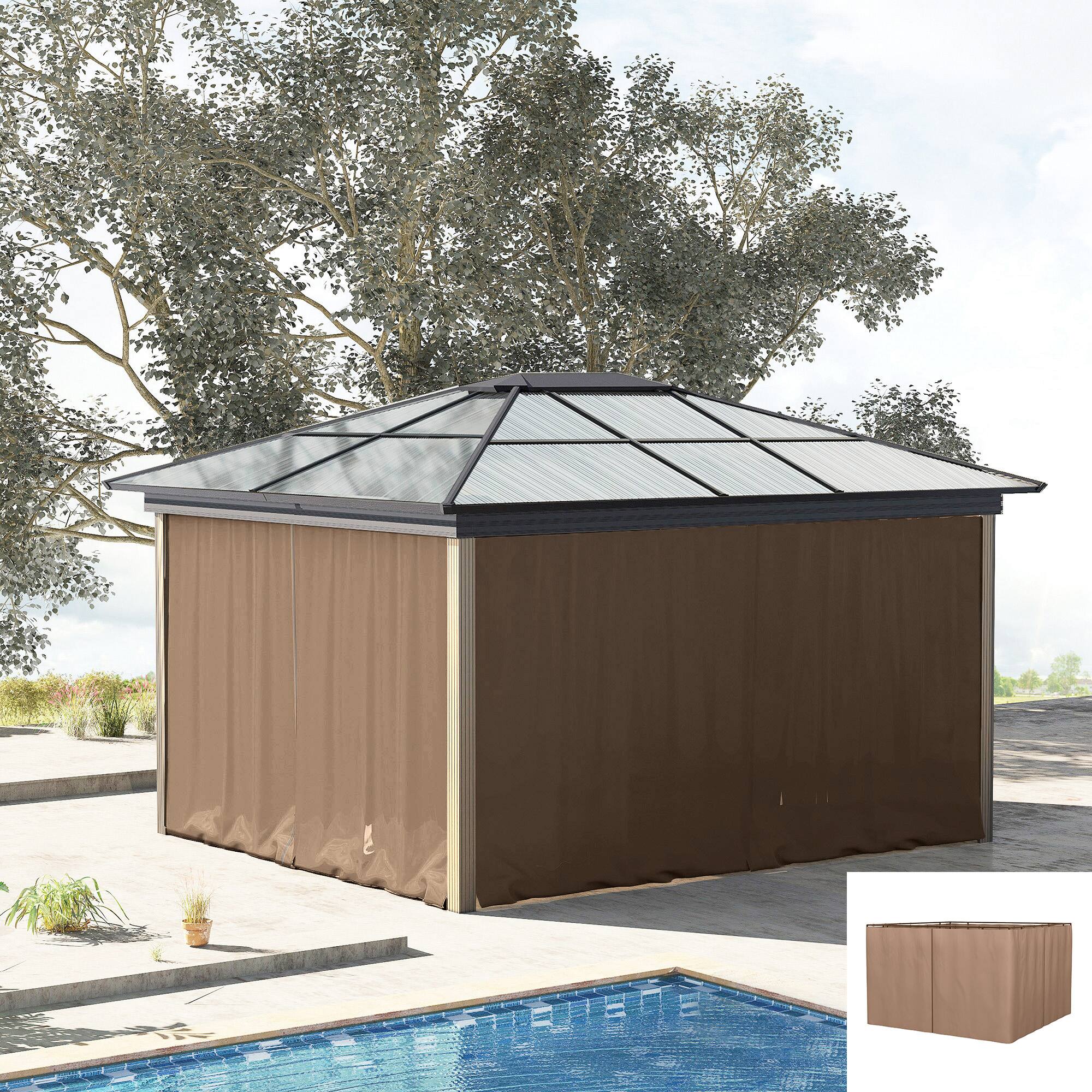 Alt View 1. Outsunny - x 9.84' Gazebo Sidewall Set with Hooks/C-Rings - Brown.