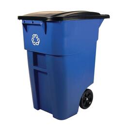 Hivvago - 50 Gallon Blue Commercial Heavy-Duty Rollout Recycler Trash Can Container - Blue, Black