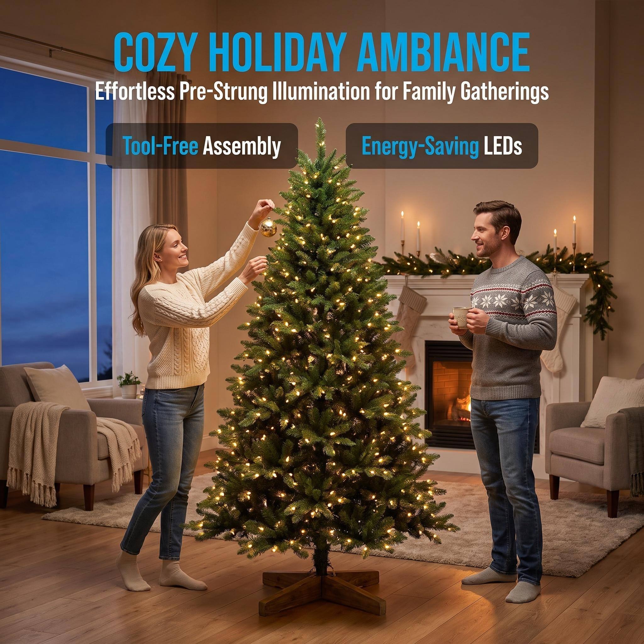 COZY HOLIDAY AMBIANCE  
Effortless Pre-Strung Illumination for Family Gatherings  
Tool-Free Assembly  
Energy-Saving LEDs