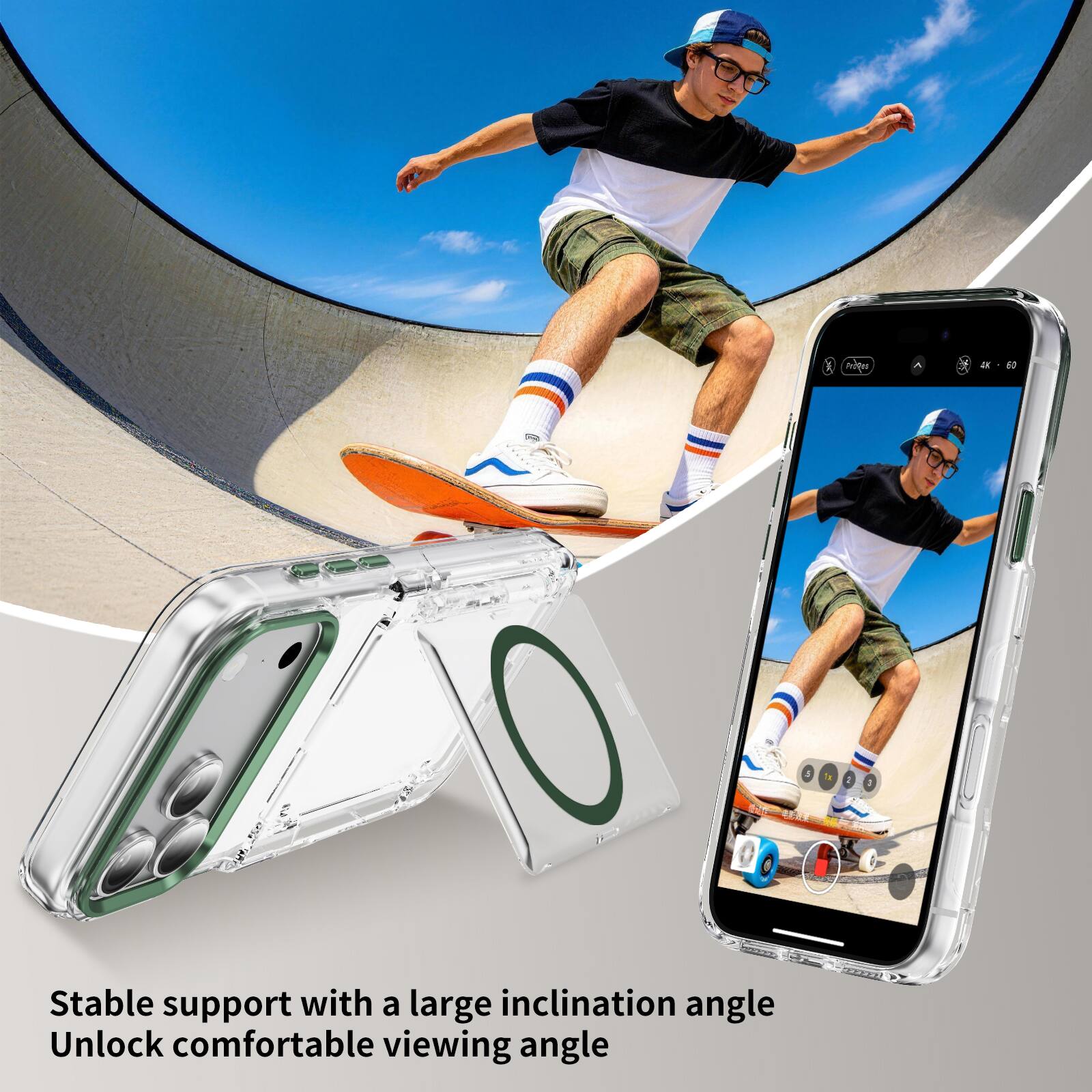 Stable support with a large inclination angle  
Unlock comfortable viewing angle