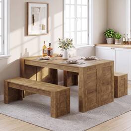 Tribesigns - Farmhouse Dining Table Set for 4-6 - Light Brown