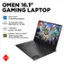 OMEN 16.1" GAMING LAPTOP:

* Intel Core i7-13620H processor
* 16 GB DDR5-5200 MHz RAM
* 1 B PCle M.2 NVMe SSD
* NVIDIA GeForce RTX 4060 Laptop GPU (8 GB GDDR6 dedicated)
* GamePass

The image features a black laptop computer with a colorful display. The laptop is an OMEN 16.1" gaming laptop, equipped with an Intel Core i7-13620H processor, 16 GB DDR5-5200 MHz RAM, 1 B PCle M.2 NVMe SSD, and a NVIDIA GeForce RTX 4060 Laptop GPU (8 GB GDDR6 dedicated). The laptop is also accompanied by a GamePass.