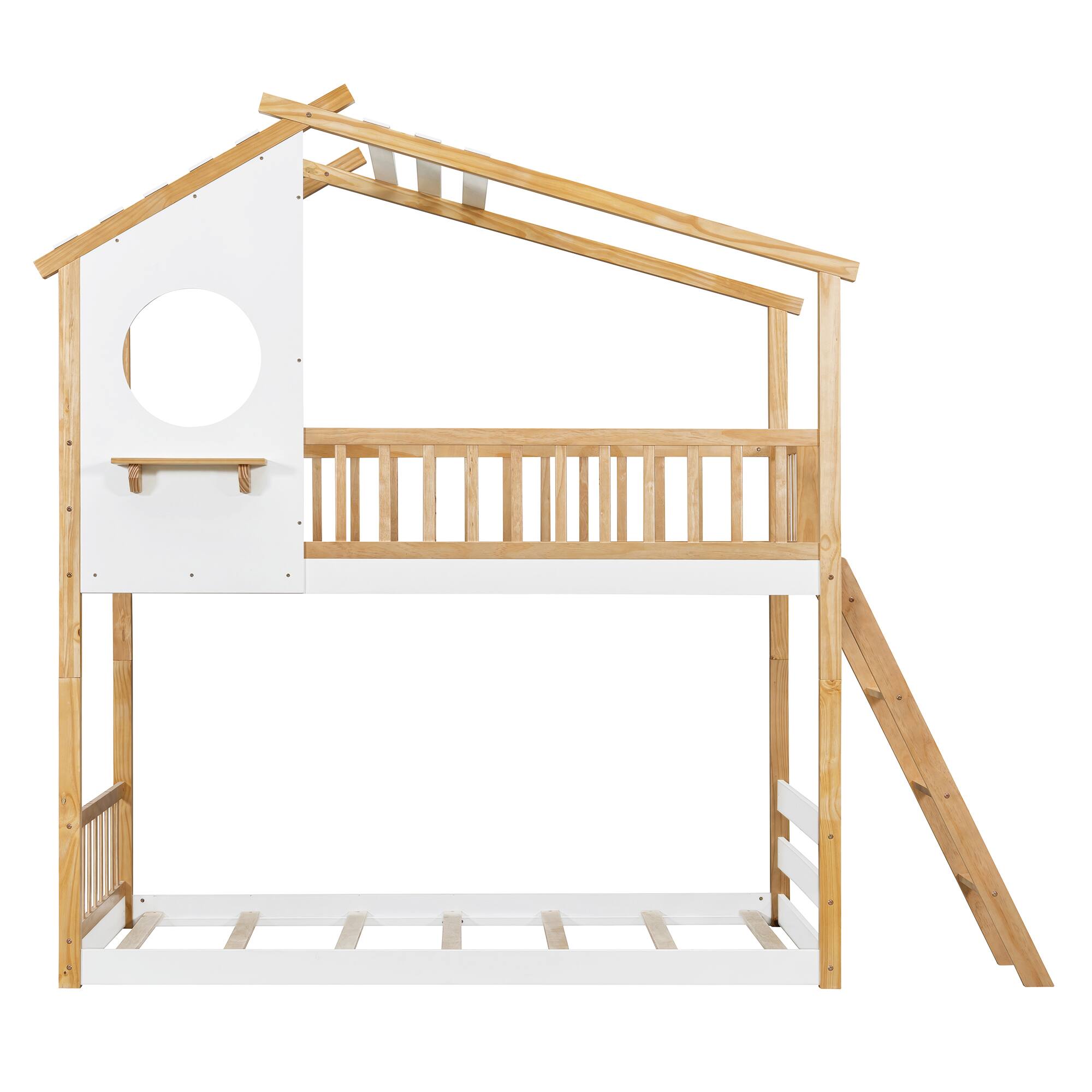 Alt View 1. Aukfa - Twin Over Twin Bunk Bed Wood Bed with Roof, Window, Ladder - White.