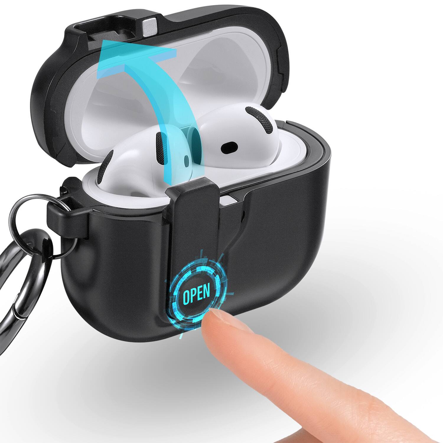 Angle. Vena - Dual Layer Case for Apple AirPods 4 Case, with Auto Open Lock Compatible with AirPods Gen 4 4th Generation, Black - Black.