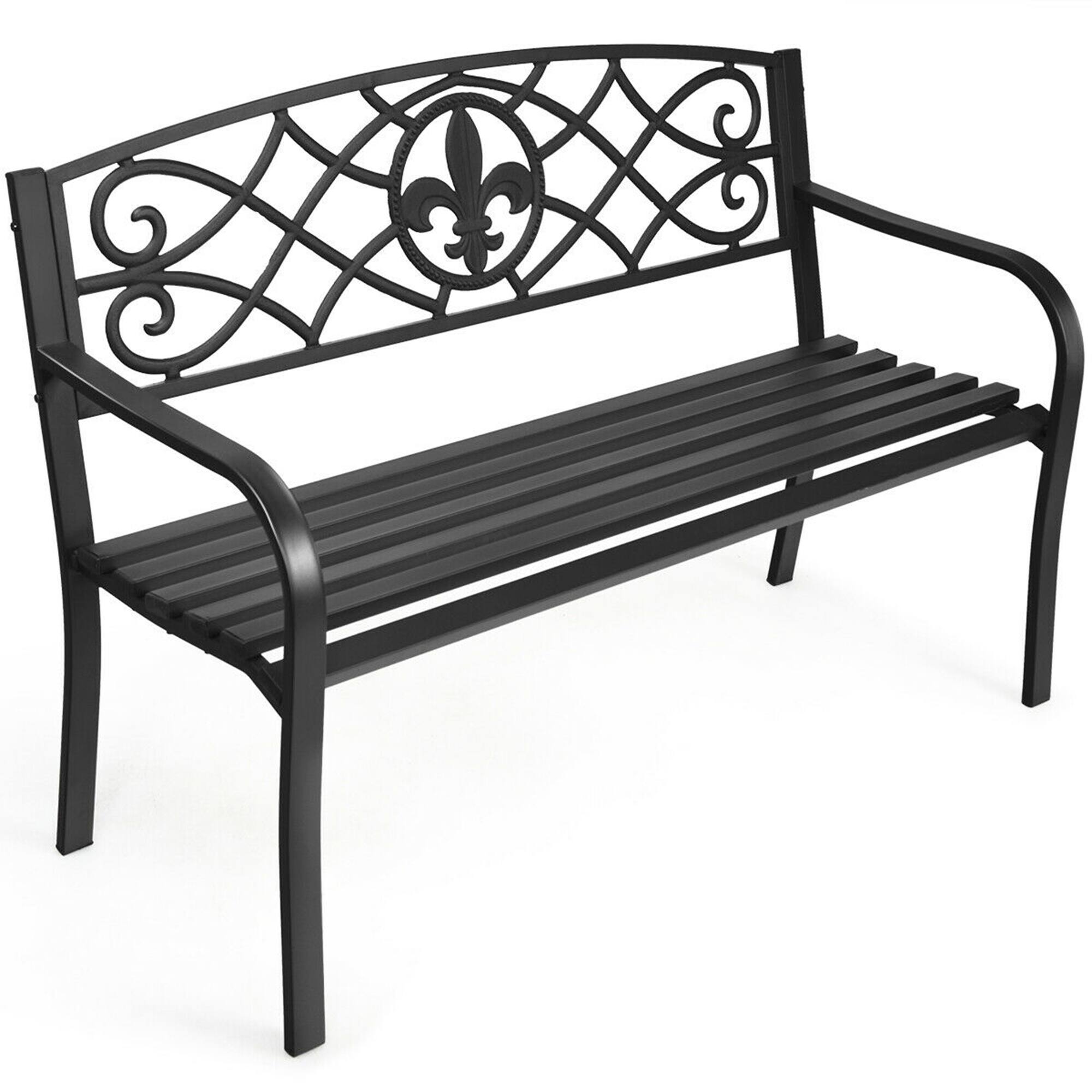 Alt View 4. Gymax - Gymax Garden Bench Loveseat Outdoor Garden Park w/ Steel Frame Backrest - Black.