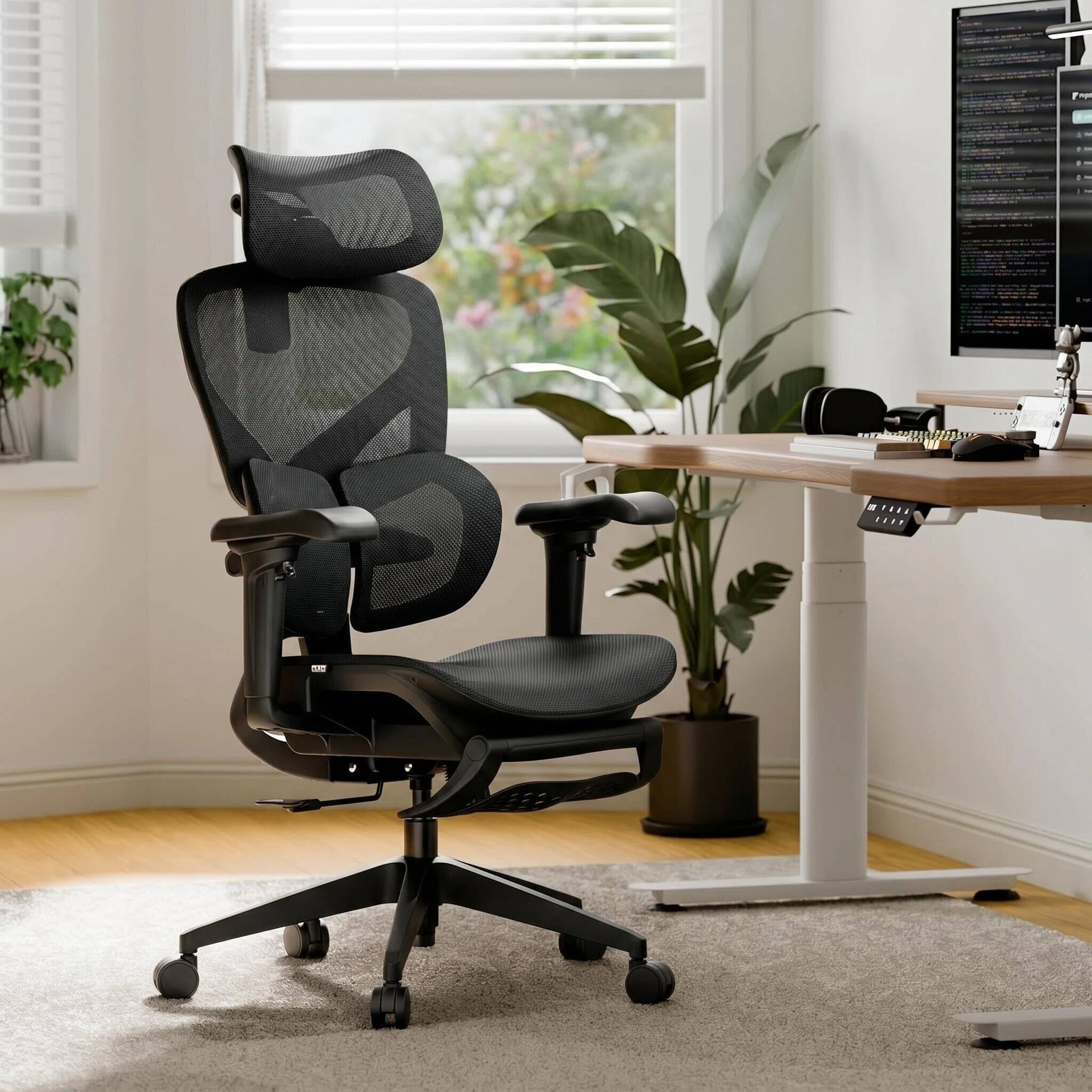 Alt View 1. OTO - OTO Zenpex Ergonomic Mesh Office Chair Dynamic Lumbar Support With Extensible Footrest - Black.