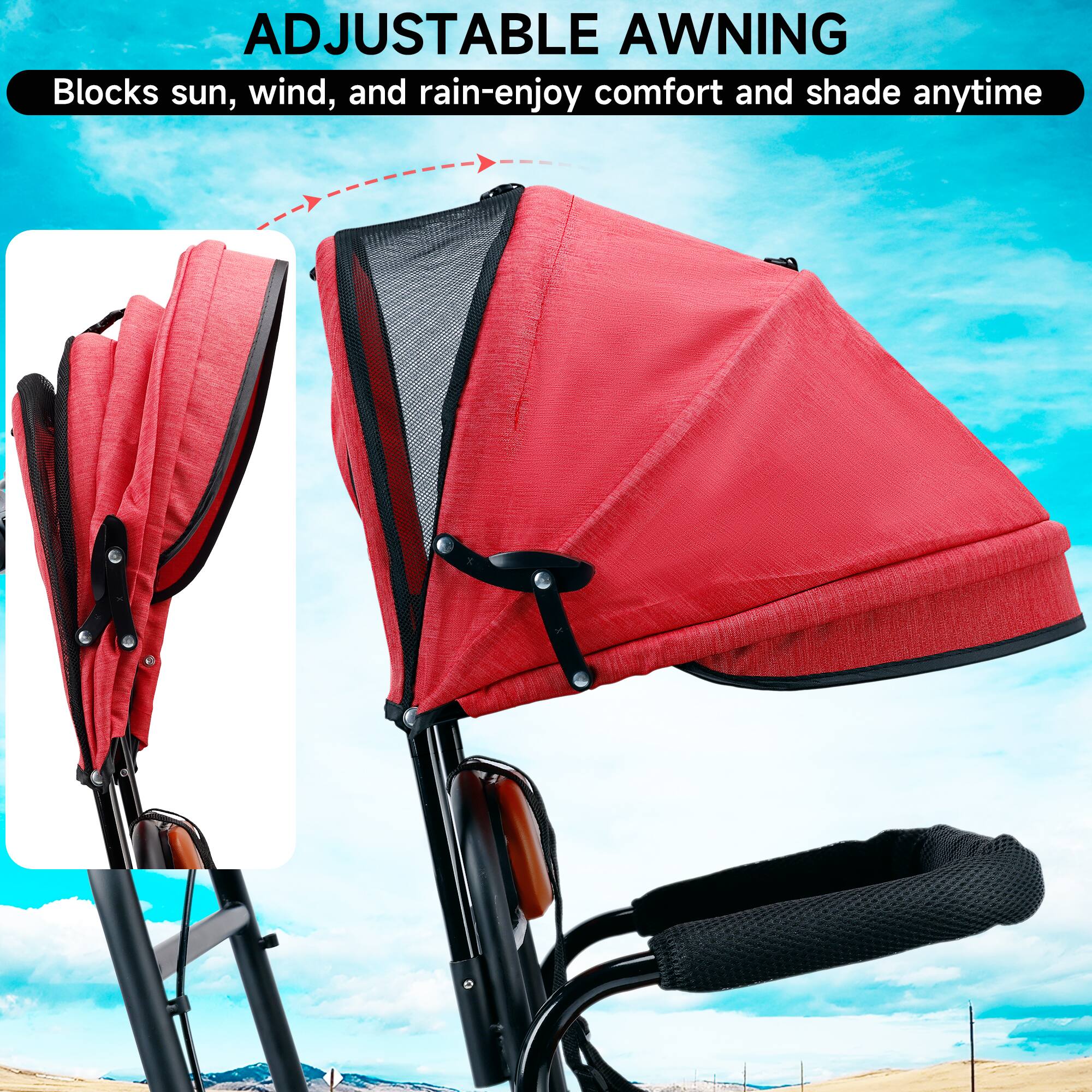 ADJUSTABLE AWNING  
Blocks sun, wind, and rain-enjoy comfort and shade anytime