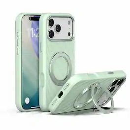 Dteck - For iPhone 18 Pro Liquid Silicone Magnetic Case Compatible With Magsafe,Soft Rubber Wave-Shape Ring Kickstand Cover - Mint