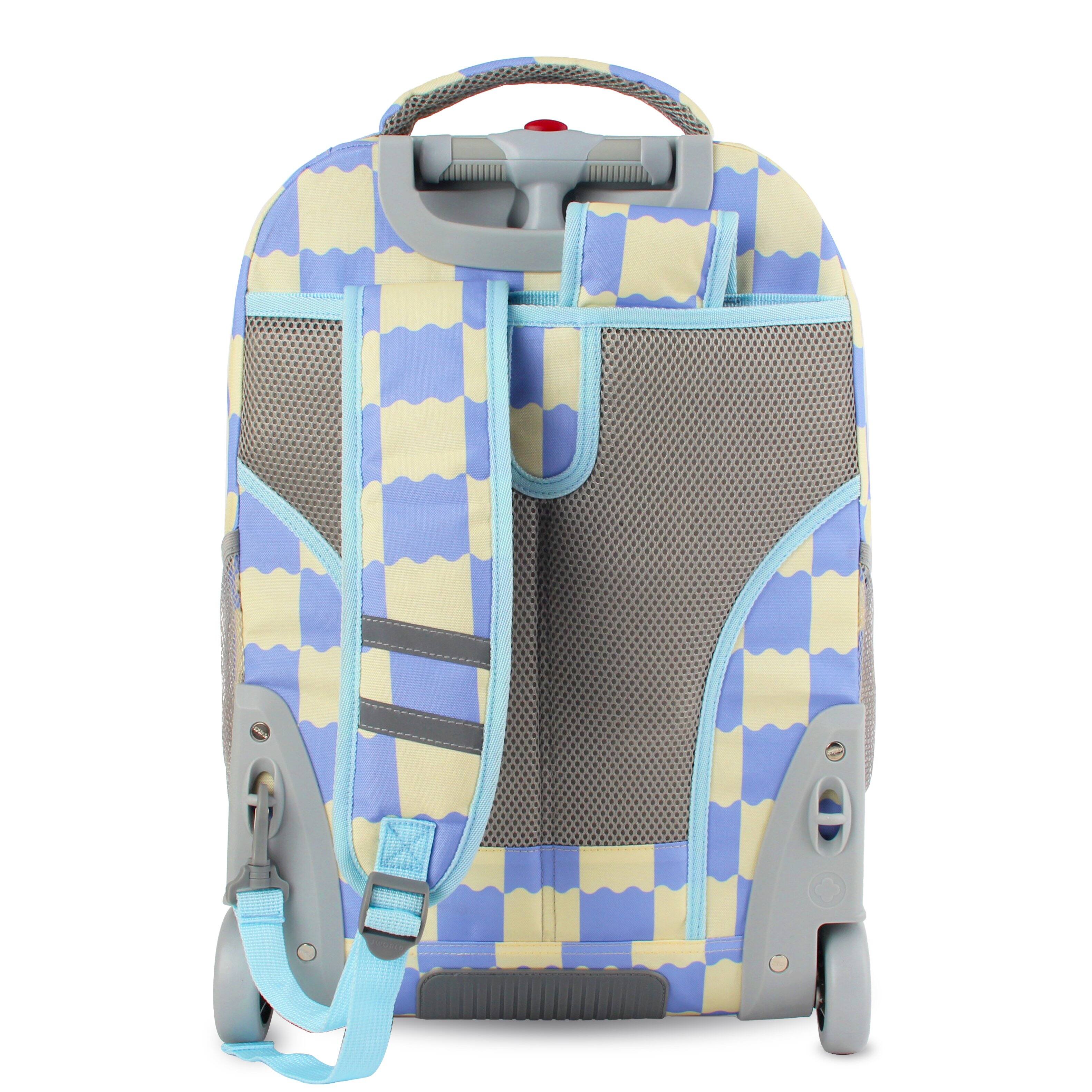 Back. J World - J World Unisex Sundance 20" Rolling Backpack With Laptop Sleeve For School And Travel, Wiggle Blue - WIGGLE BLUE.