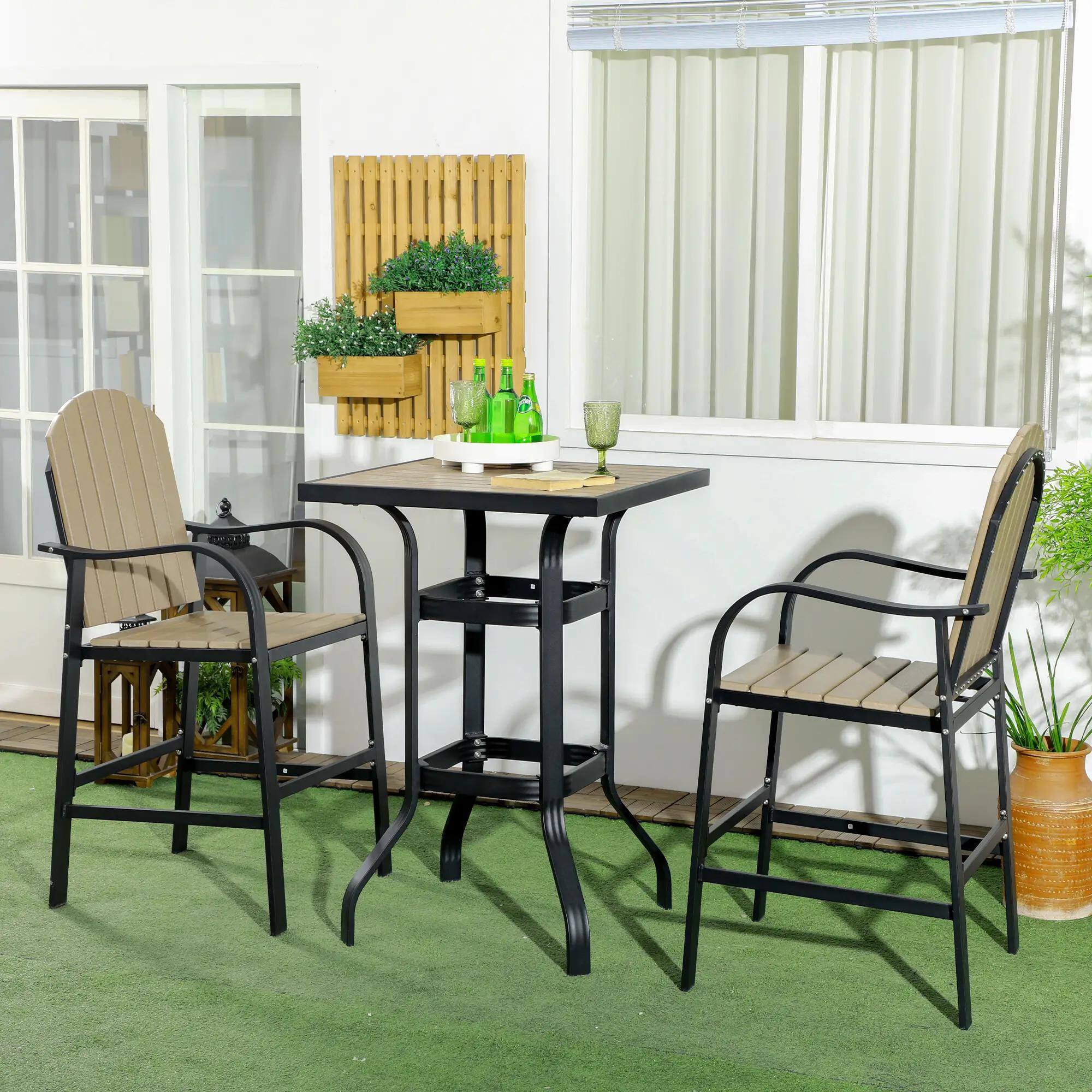 Alt View 7. Resenkos - Resenkos Aluminum Frame 3 Pieces Bar Set, Two Tall Chairs, HDPE, Aluminum, Brown And Black - Brown And Black.