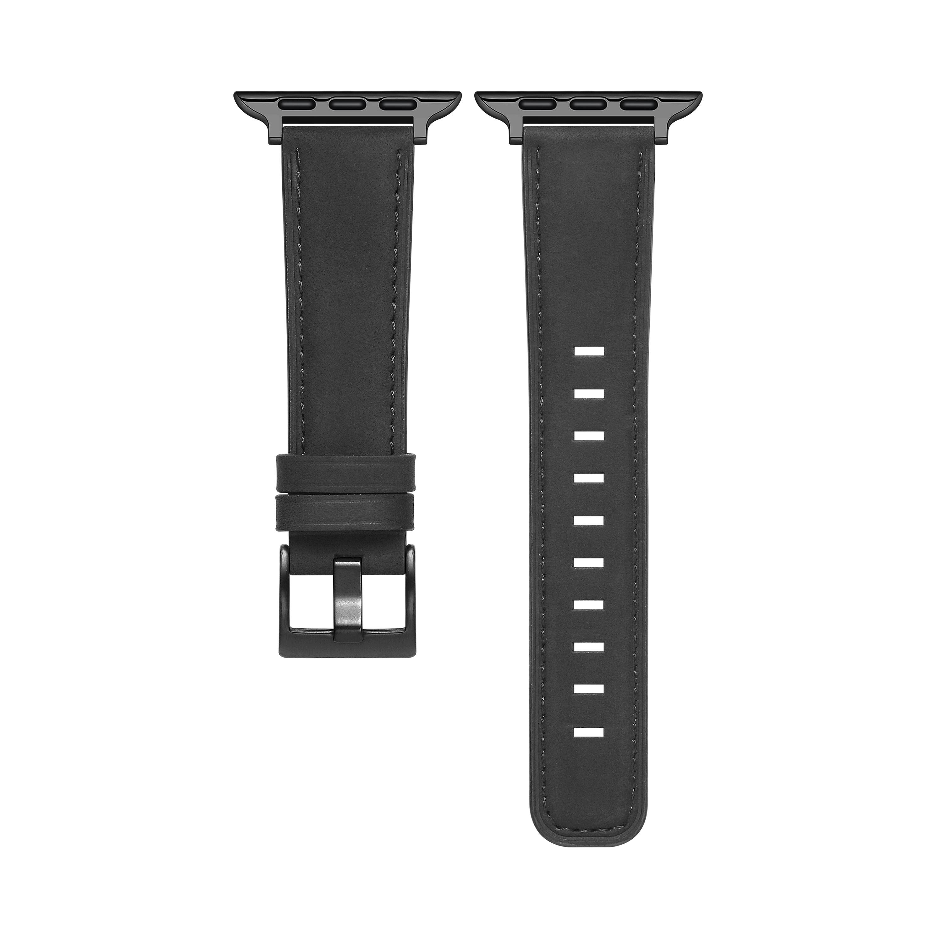 Left. Posh Tech - Hunt Distressed Leather Band for Apple Watch - Black.