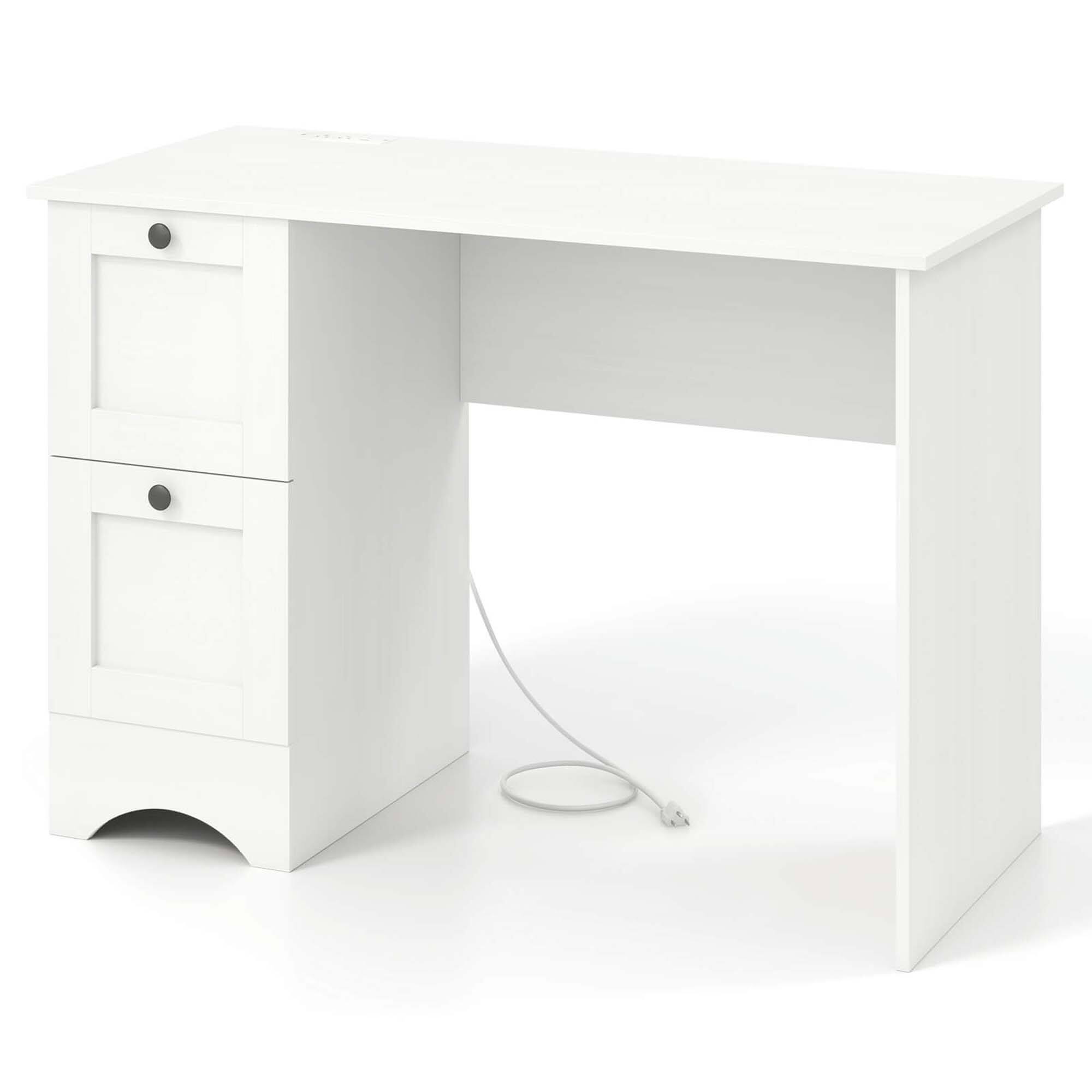 Angle. Costway - Costway 43" Home Office Desk Compact Study Writing Desk with 2 Drawers Charging Station - White.