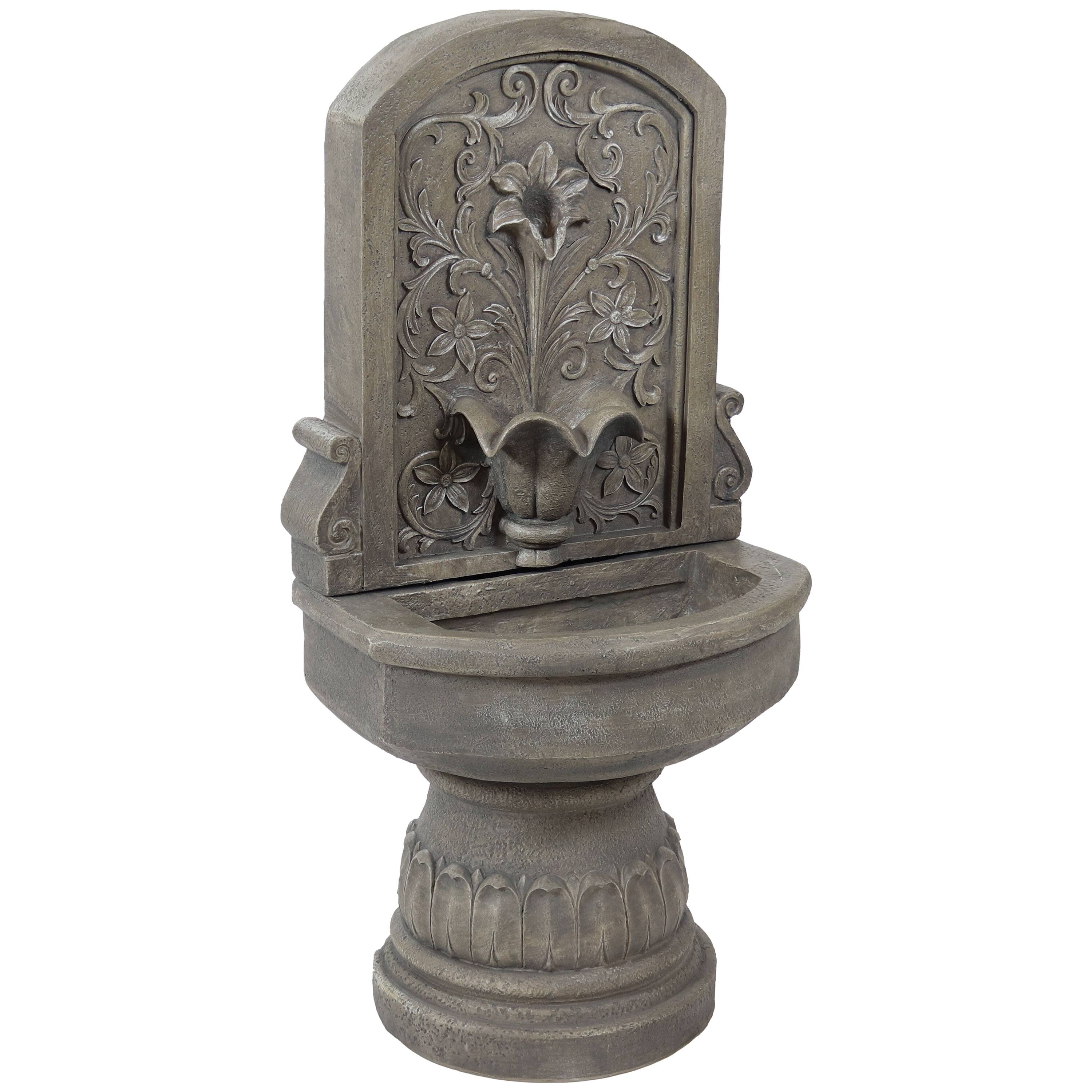 Alt View 7. Sunnydaze - Lovely Lily Polyresin Flat Back Outdoor Wall Fountain - Light Brown.