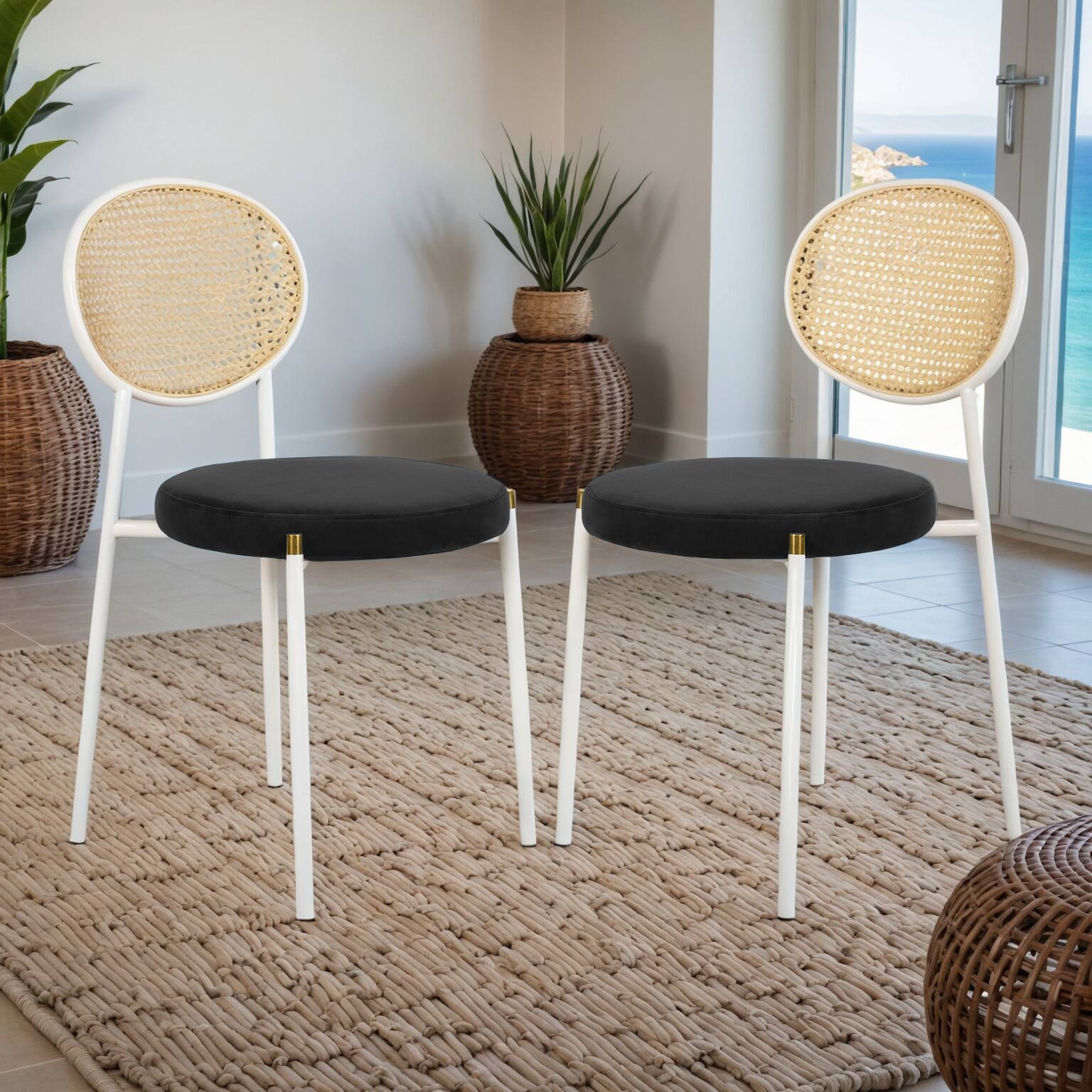Angle. LeisureMod - Euston 2-PCS Contemporary Accent Dining Chair with Velvet Cushion Seat & Rust-Resistant Metal Frame - Black.