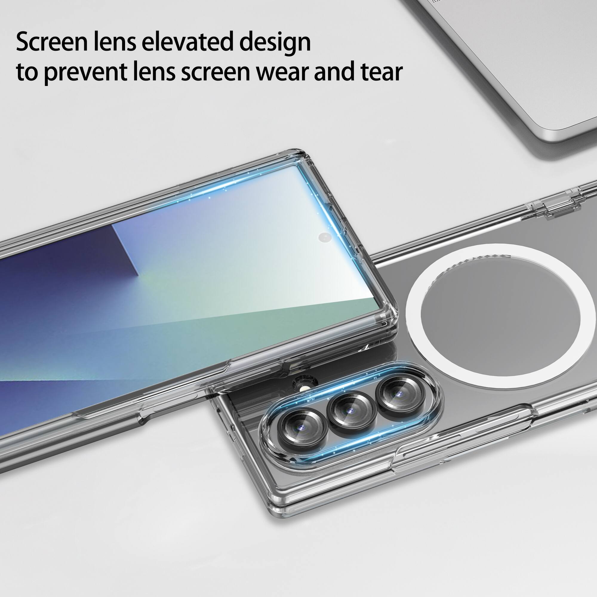 Screen lens elevated design to prevent lens screen wear and tear