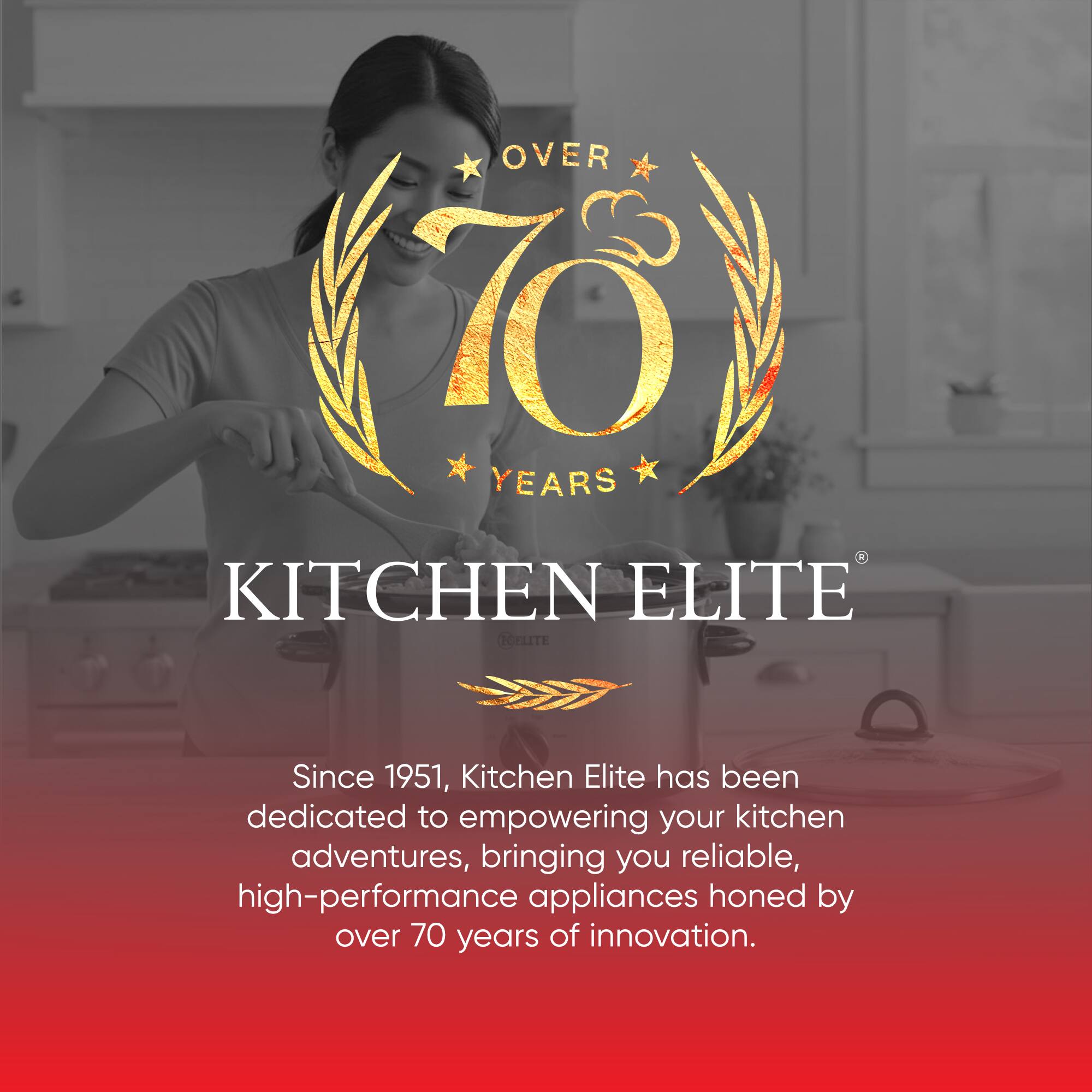 **Over 70 Years**

**Kitchen Elite**

Since 1951, Kitchen Elite has been dedicated to empowering your kitchen adventures, bringing you reliable, high-performance appliances honed by over 70 years of innovation.