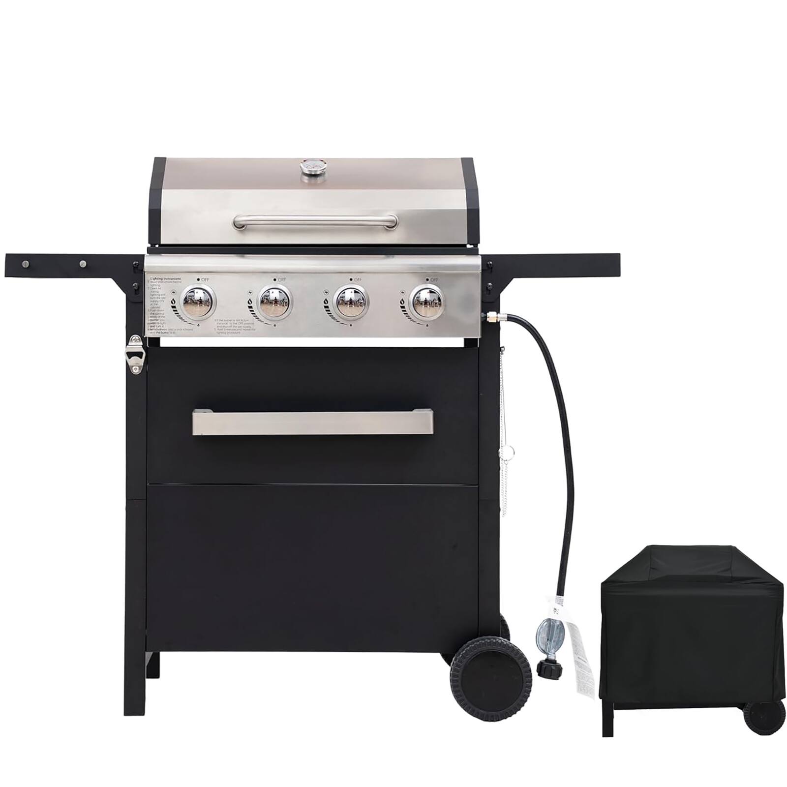 Chateau Abodes - 4-Burner Propane Gas Grill with Waterproof Cover, 36,000 BTU, Stainless Steel for Outdoor BBQ, Camping, Backyard - Black, Sliver price history on PriceWatchPro
