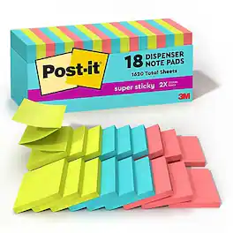 Post-it - Pop-up Super Sticky Notes, 3" x 3", Supernova Neons Collection, 90 Sheets/Pad, 18 Pads/Pack - Assorted