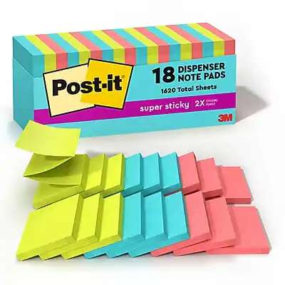 DISPENSER
18 NOTE PADS
Post-it
1620 Total Sheets
super sticky 2X
3M