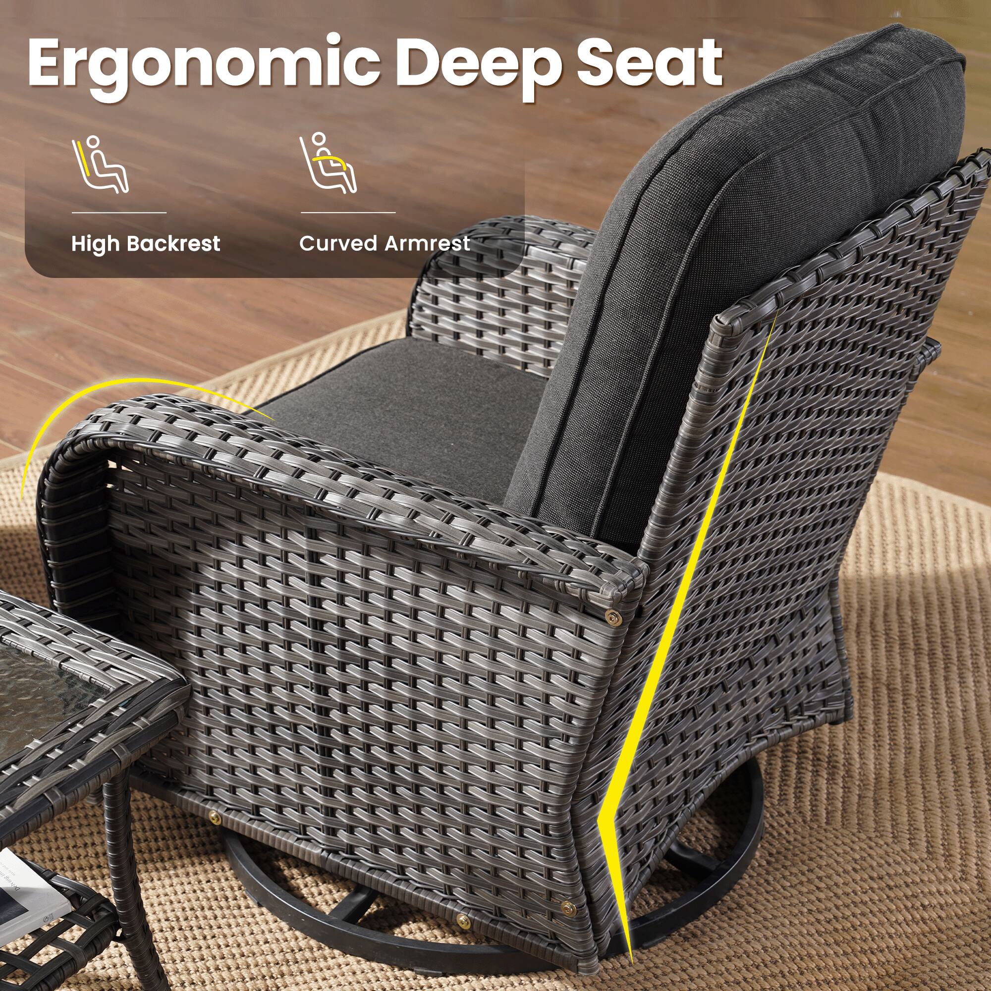 Ergonomic Deep Seat High Backrest Curved Armrest