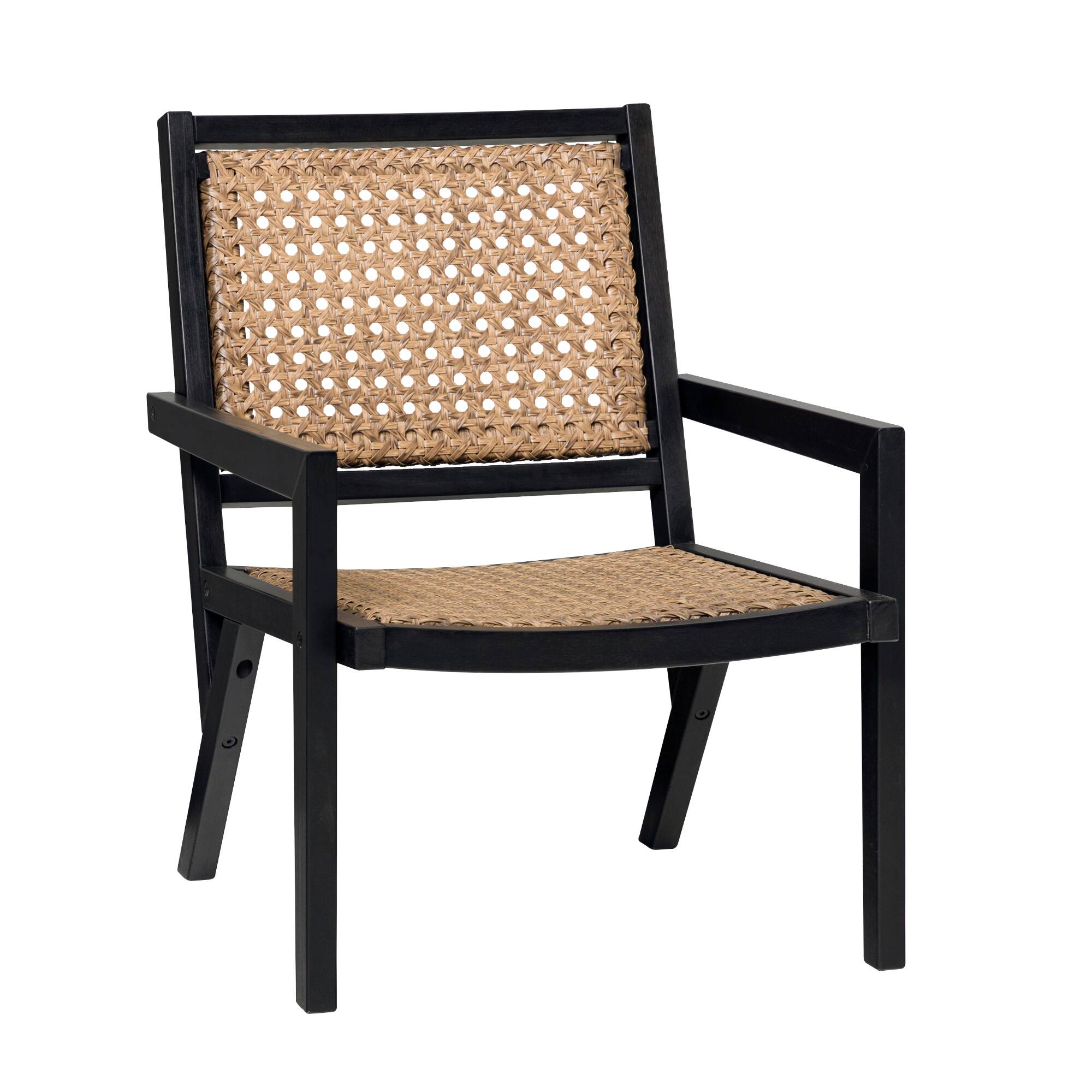 Left. Walker Edison - Boho Solid Wood Outdoor Accent Chair - Black Wash.
