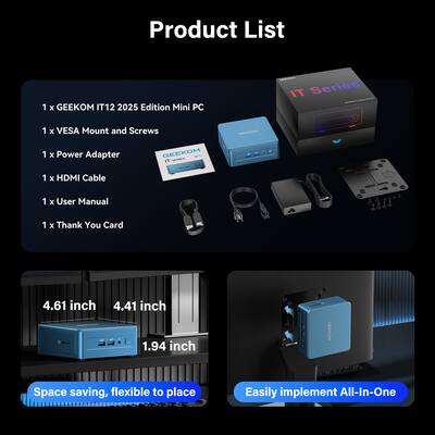 GEEKOM IT12 Mini PC, 14th Gen Intel Ultra U5 125H, 16GB DDR5 RAM& GEEKOM IT12 Mini PC, 14th Gen Intel Ultra U5 125H, 16GB DDR5 RAM&