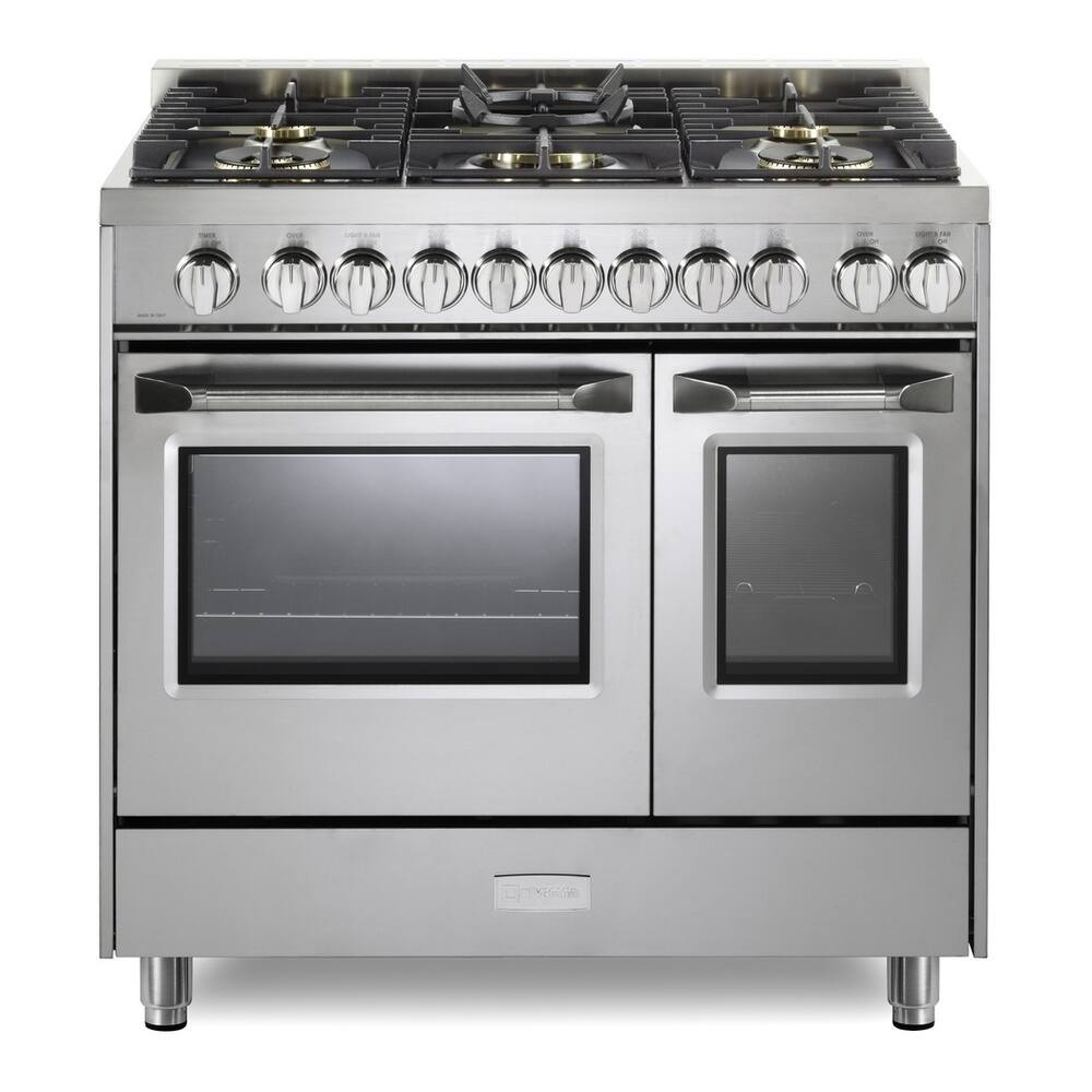 Front. Verona - Verona Ultima Series 36 in. Double Oven Gas Range with 5 Sealed Burners (Stainless Steel) - Stainless Steel.