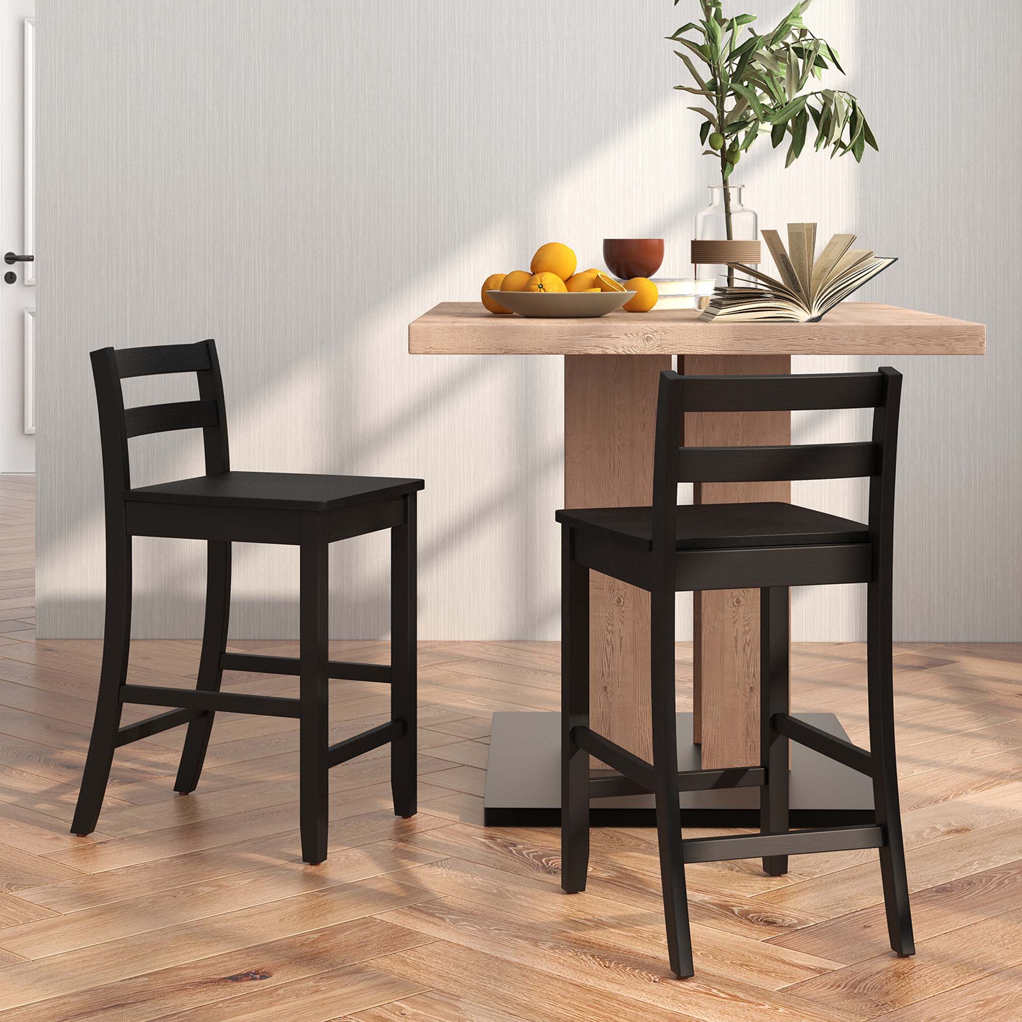 Alt View 3. Costway - Costway 24-Inch Wooden Bar Stools Set of 2 with Ergonomic Backrest Counter Height Stools - Black.