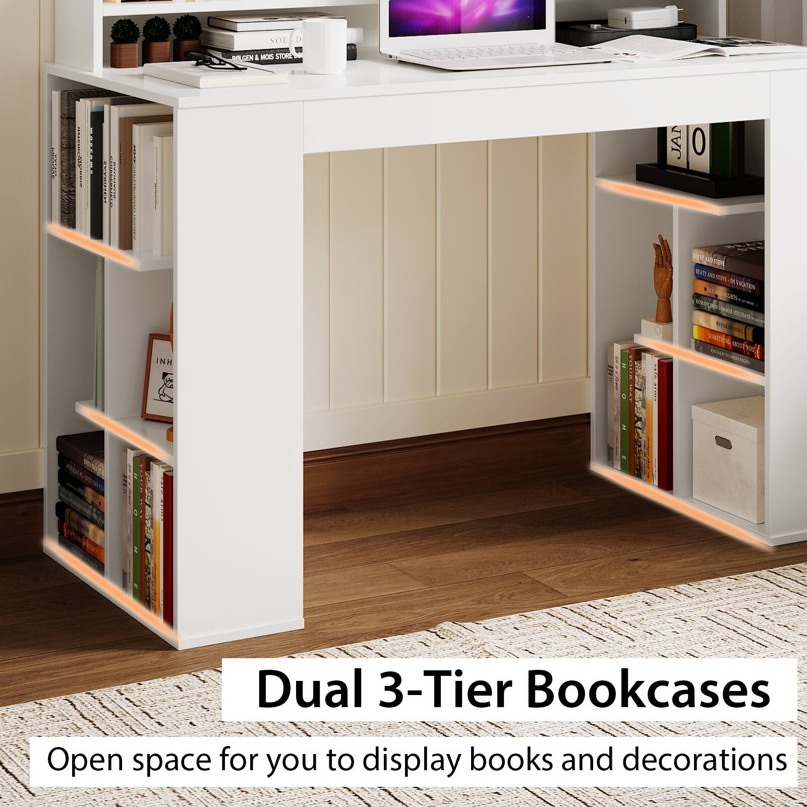 Dual 3-Tier Bookcases
Open space for you to display books and decorations
SOL 1 I F CAN a MO STORE - 51D ! O | 1AU O INN i O POREER : tit tT  d ma n0 7L a On Naie  - - WIAS p BLLE prottoo 2 : : 2 |