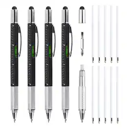 Unique Bargains - 4pcs 6 in 1 Multitool Tech Tool Pen with Ballpoint Pen, Ruler, Screwdriver, Stylus, Level Gauge, Refills for Birthday - Black