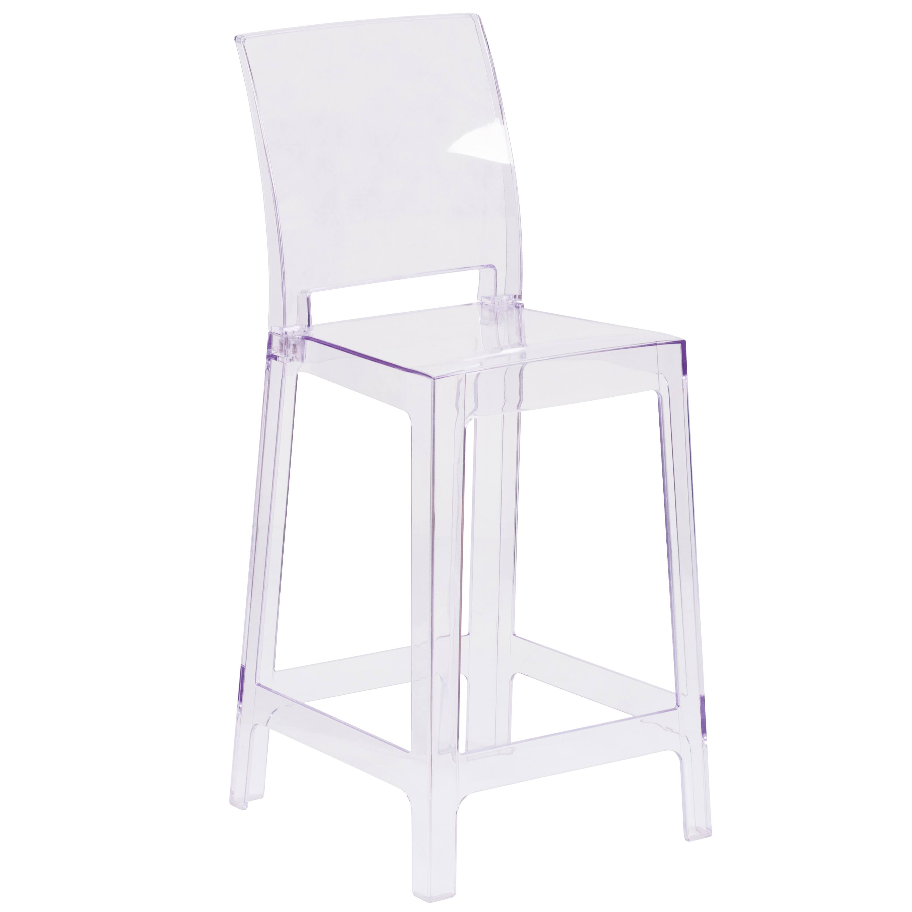 Flash Furniture - Emilie Ghost Counter Stool with Square Back in Transparent Crystal - Clear